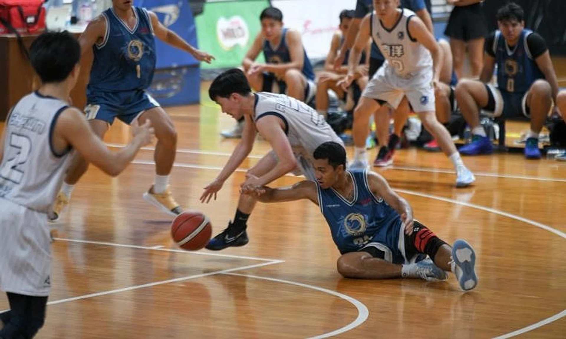 A Tungsan player seen on the ground during a National Basketball League Division One match at the Singapore Basketball Centre on Aug 18. There have been complaints of the court floors being slippery.