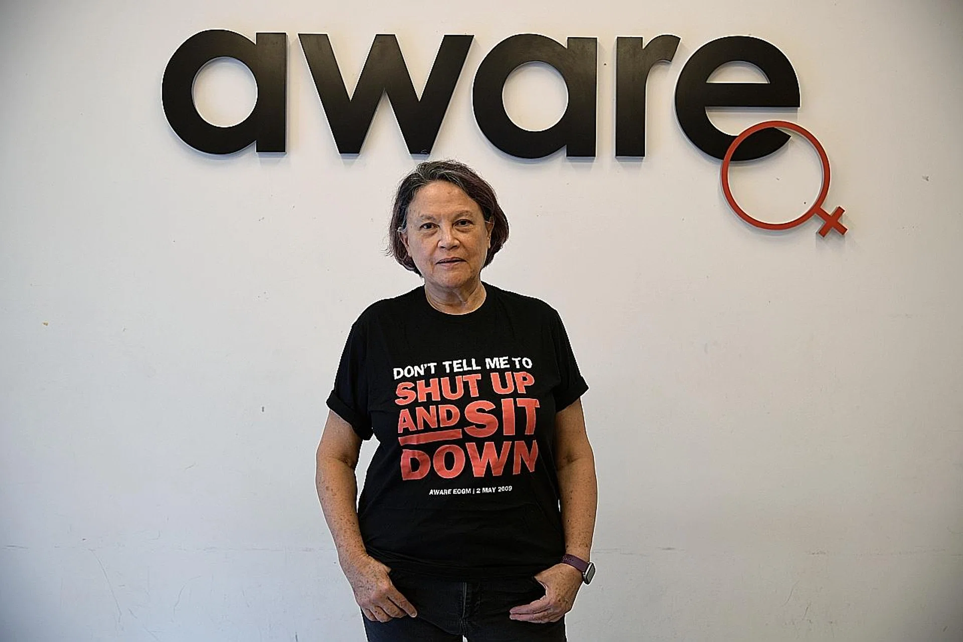 Ms Margaret Thomas said being told to "shut up" was the opposite of what Aware was all about.  