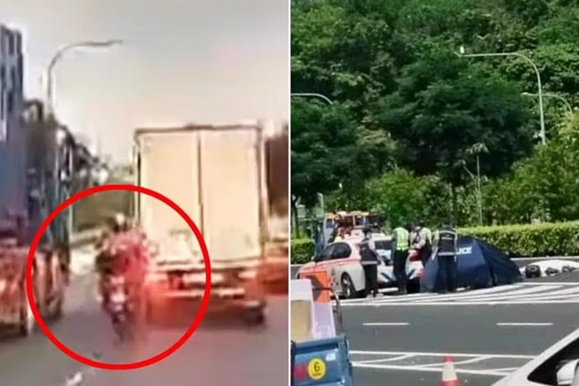 A motorcyclist lost his life after being struck by a lorry and run over by a container truck on a busy expressway.