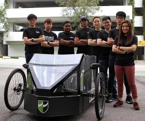Poly students' eco-friendly car has bike engine, bicycle wheels