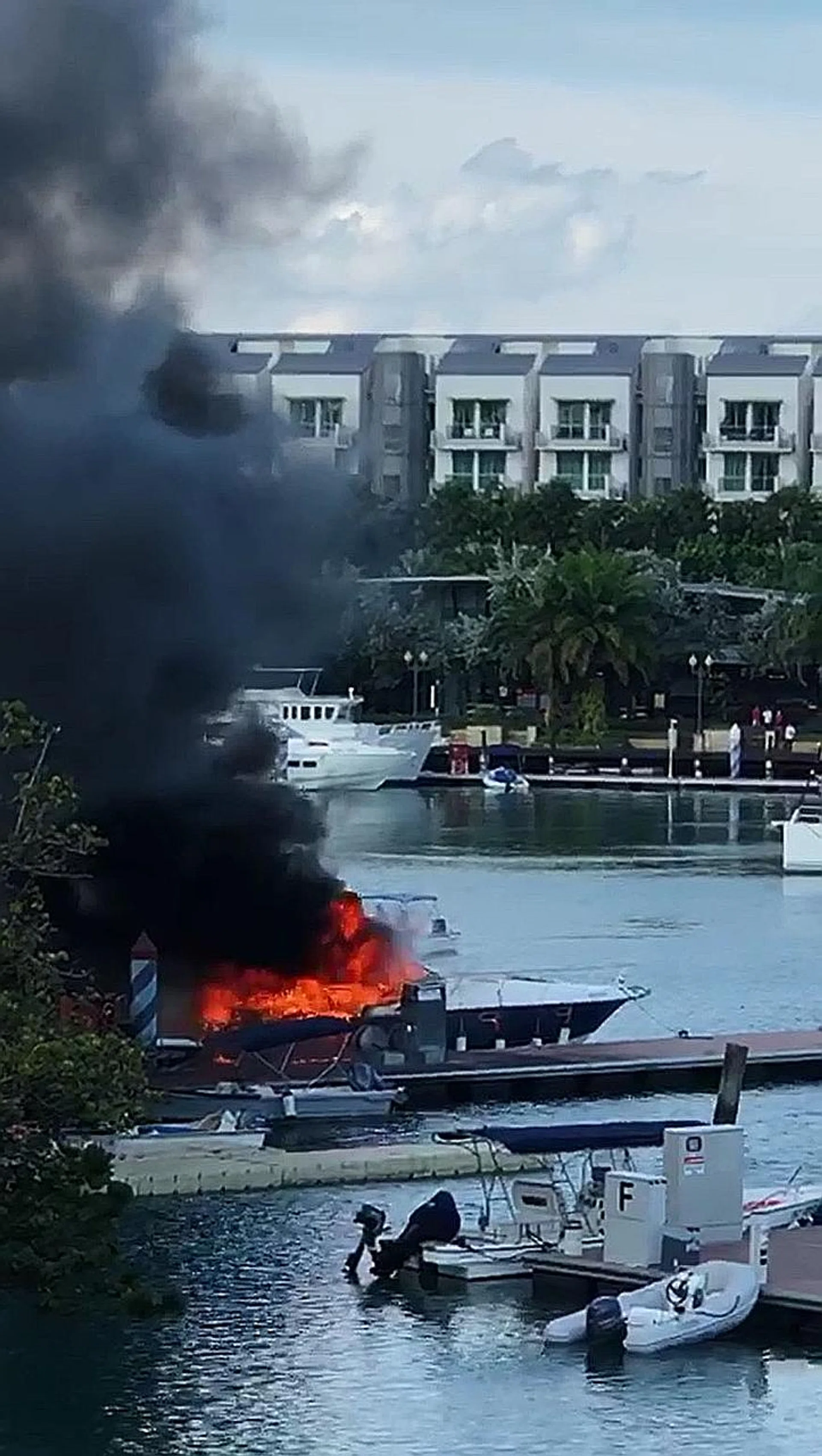 Screenshot of the yacht on fire at ONE° 15 Marina Club.