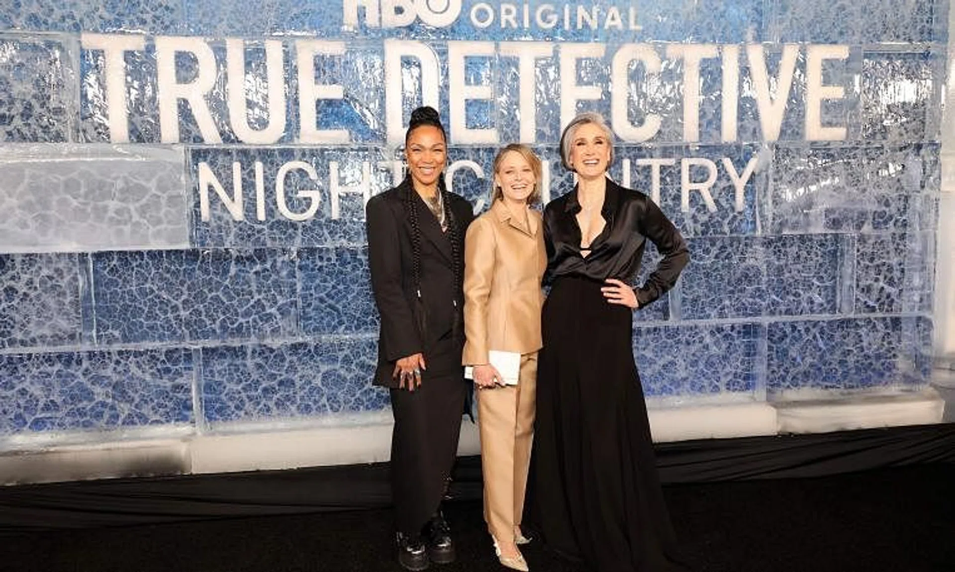 (From left) Actresses Kali Reis and Jodie Foster, and director Issa Lopez at the Los Angeles premiere of True Detective: Night Country on Jan 9.