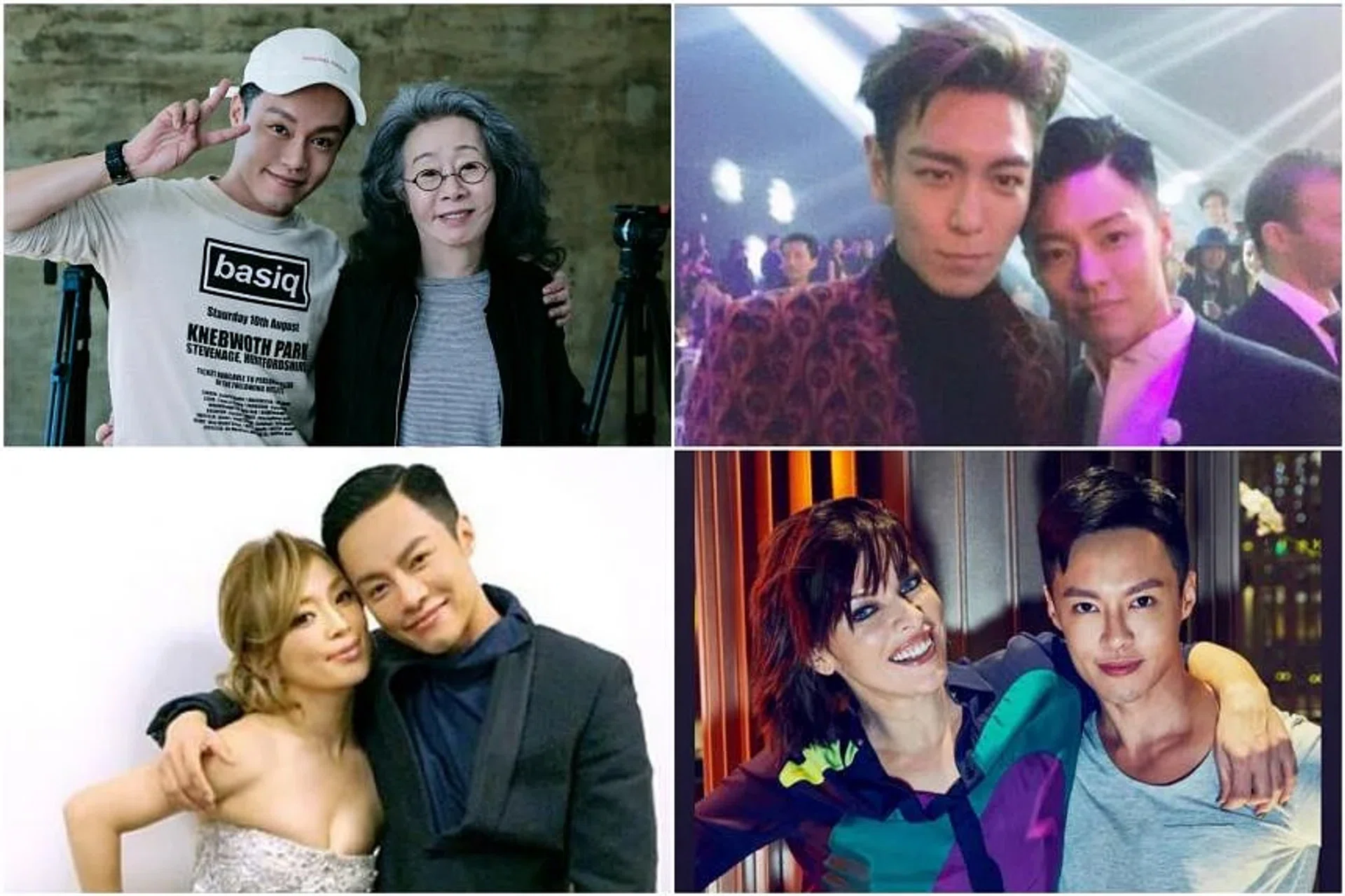 (Clockwise from left) Stylist Alvin Goh with Youn Yuh-jung, T.O.P, Milla Jovovich and Ayumi Hamasaki. 