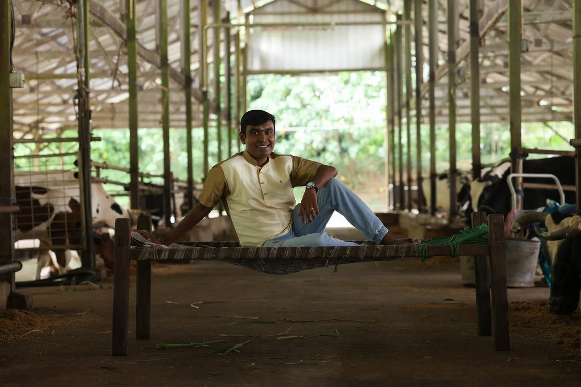 Mr G.S. Viknesh fully manages Viknesh Dairy Farm on the outskirts of Lim Chu Kang. 
