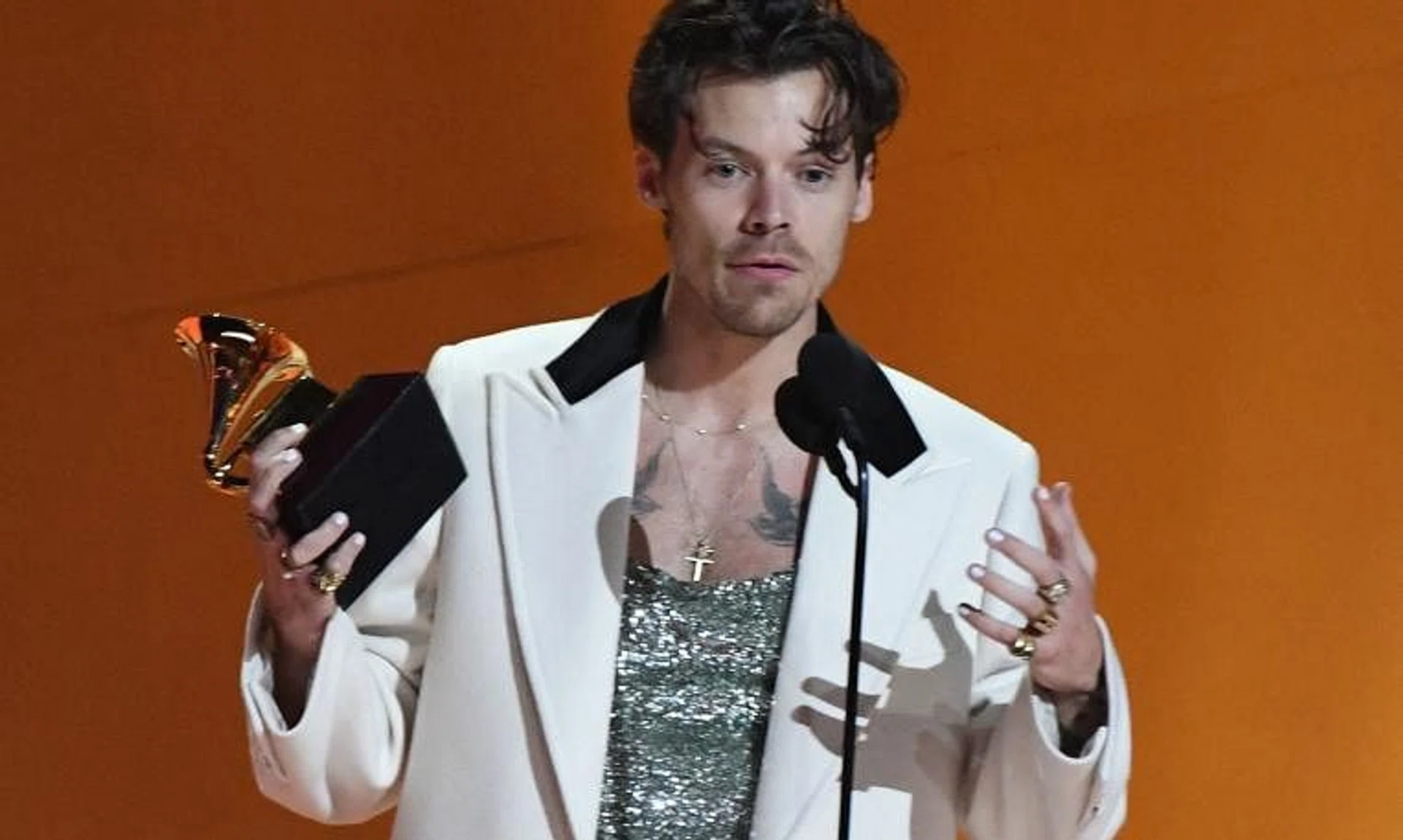 Harry Styles accepts the award for Album Of The Year for Harry’s House"during the 65th Annual Grammy Awards.