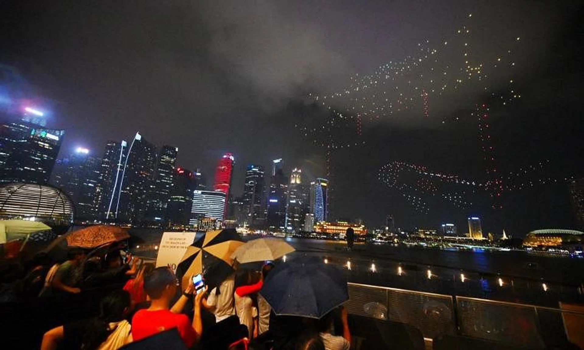 The drone show at Marina Bay Sands drew a few thousand people on Feb 10.