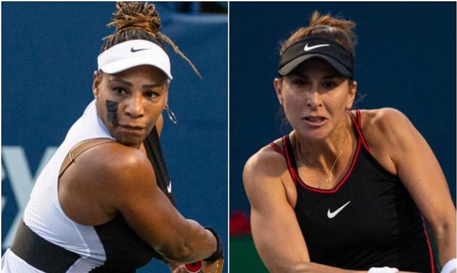 Serena Williams (left) fell 6-2, 6-4 to Belinda Bencic in second-round action at the Canadian Open on Aug 10, 2022.