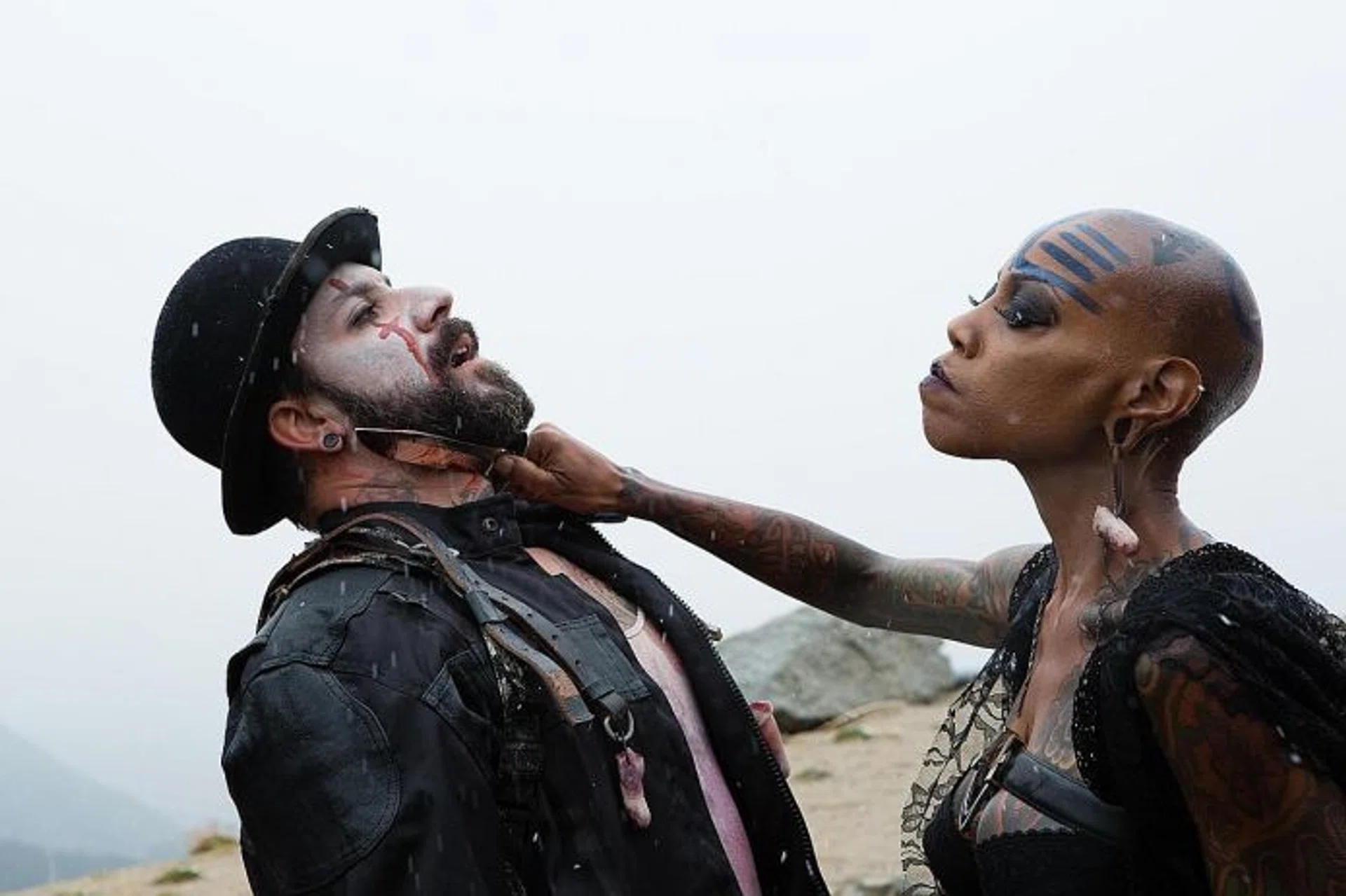 ON SCREEN: A J McLean, starring as Johnny Vermillion, and Debra Wilson, starring as Apocolypta, in zombie flick Dead 7. 