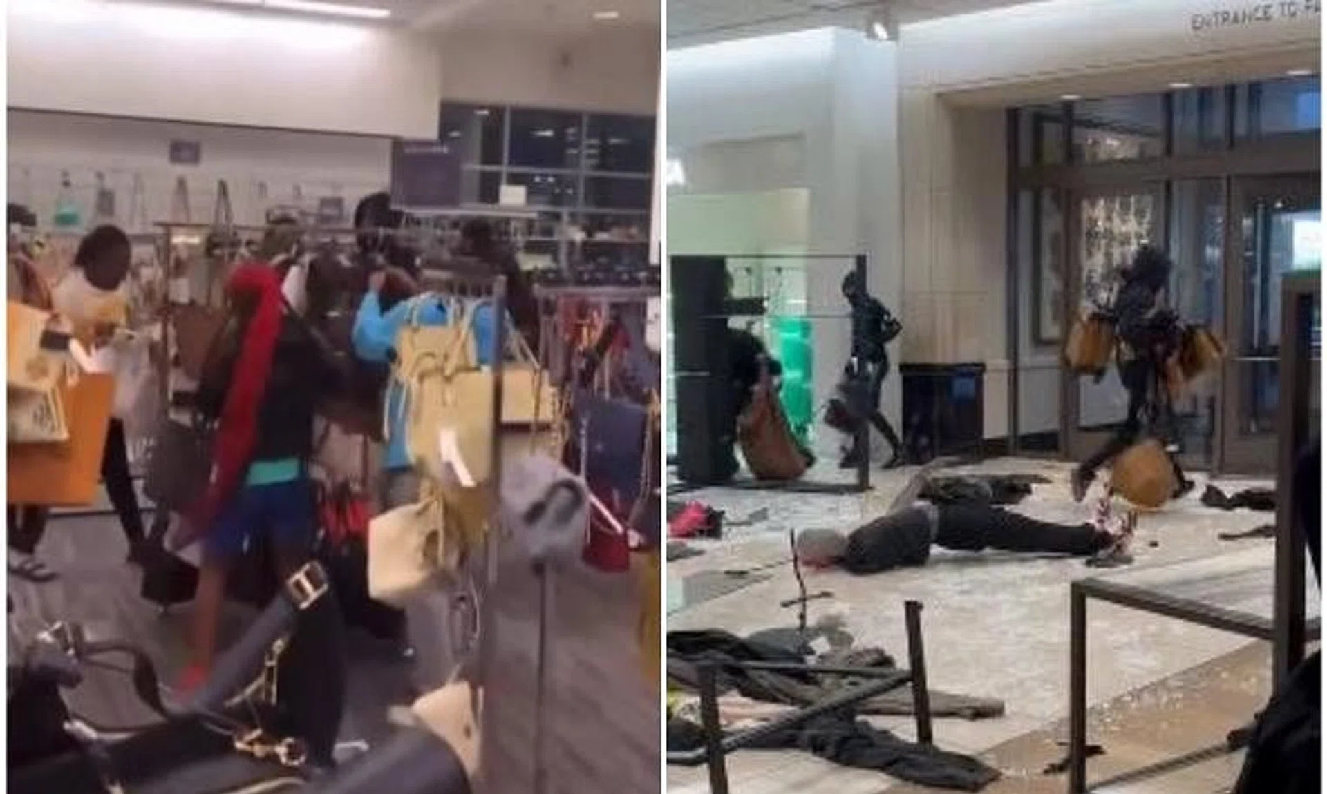 Video clips posted on social media show mobs of up to 50 people rampaging through high-end retailers.