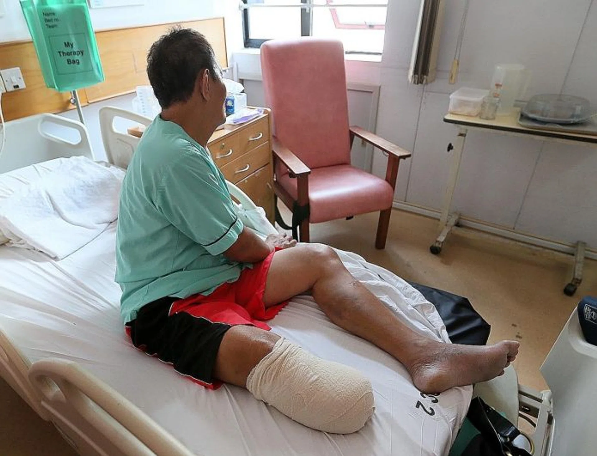 ON THE MEND: Mr Hassan Jalal is recuperating at the Ang Mo Kio-Thye Hua Kwan Hospital.