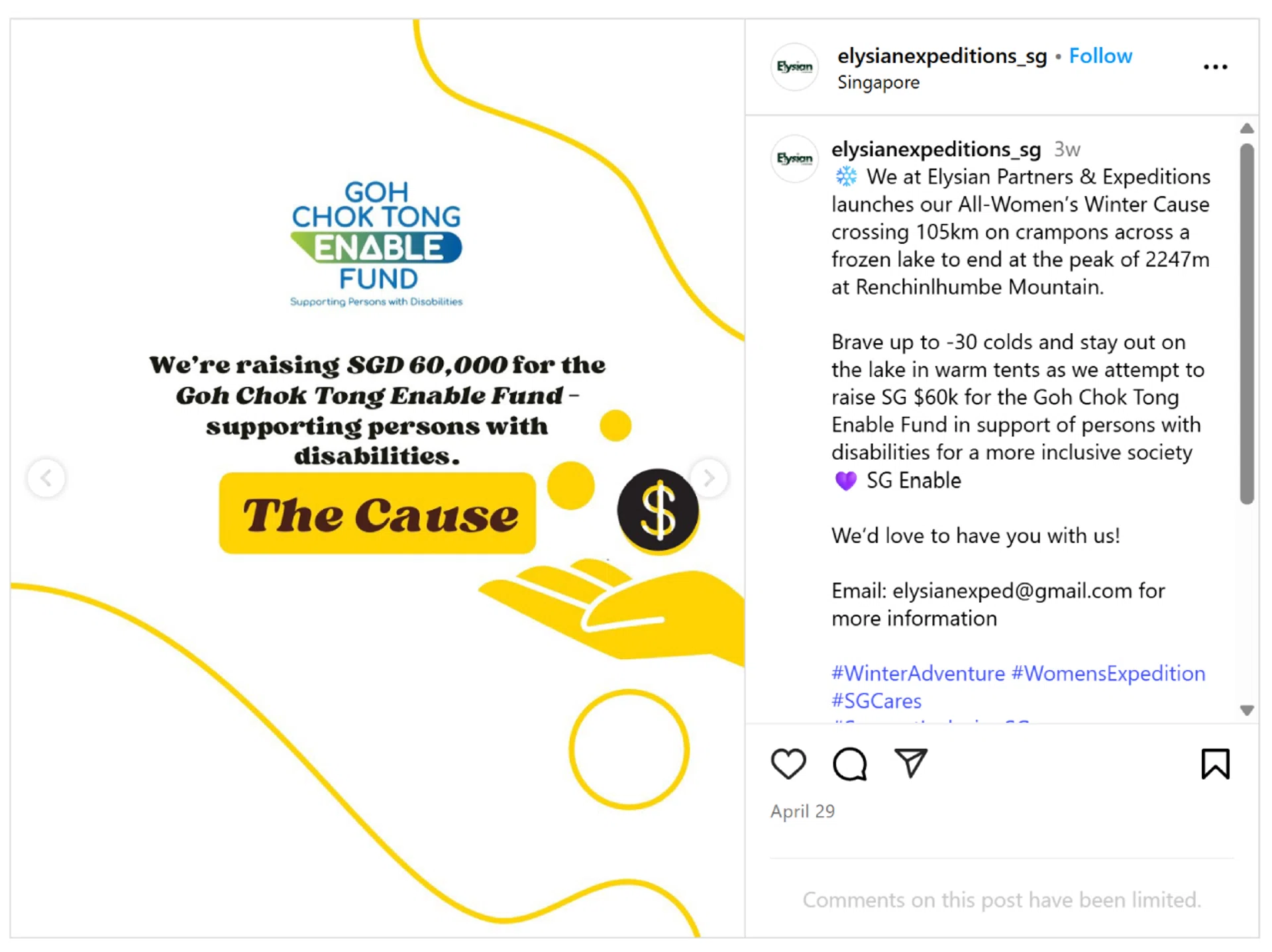 The Goh Chok Tong Enable Fund logo and name used in Elysian Expeditions' promotional materials without authorisation. PHOTO: MOTHERSHIP