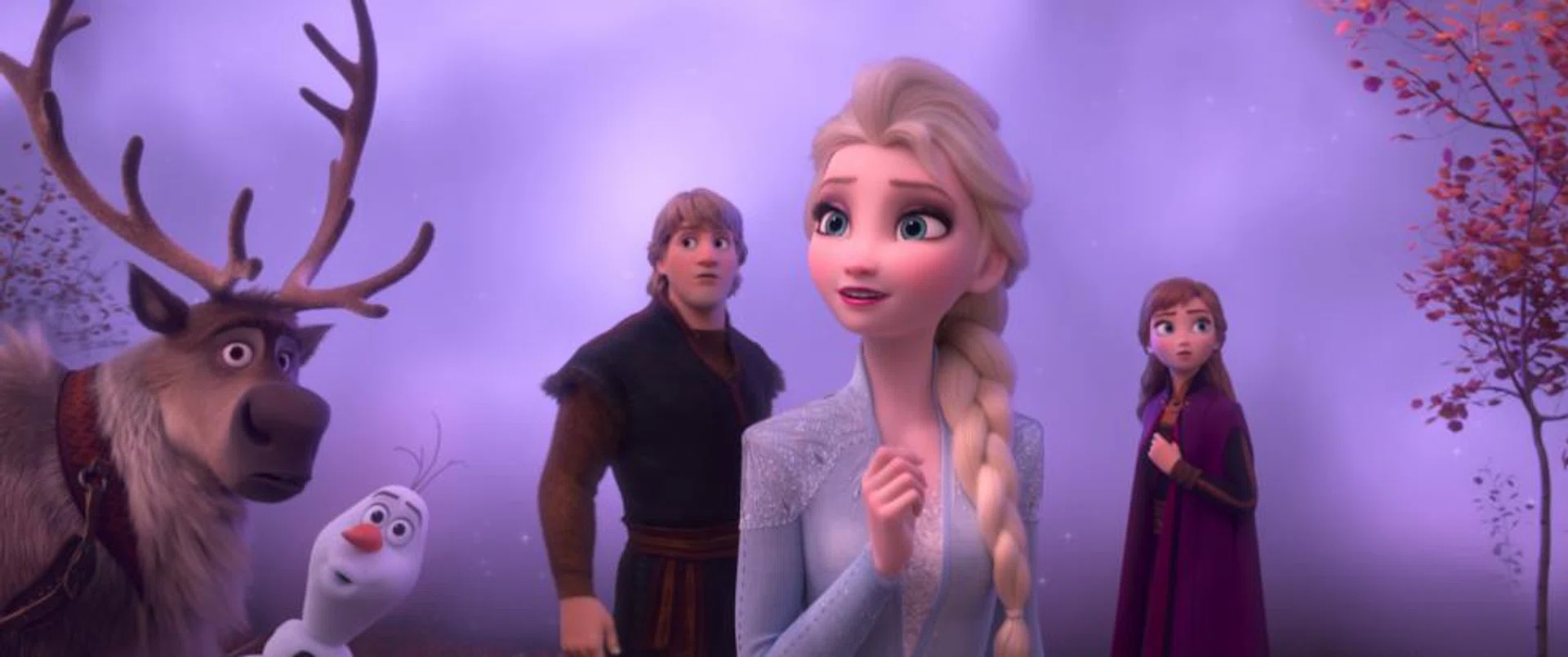 (L-R) Olaf (Josh Gad), Kristoff (Jonathan Groff), Elsa (Idina Menzel) and Anna (Kristen Bell) in Frozen 2.