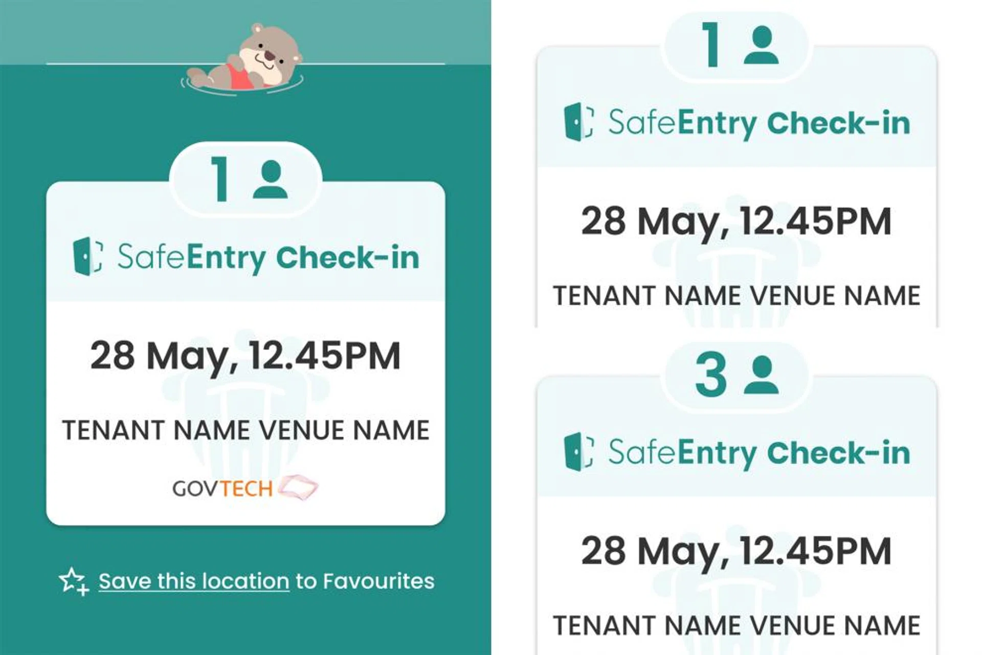 With the updated version of the TraceTogether app, the green SafeEntry check-in pass will feature an animated otter to allow venue staff to easily ensure the person checking in is not using a screenshot. 