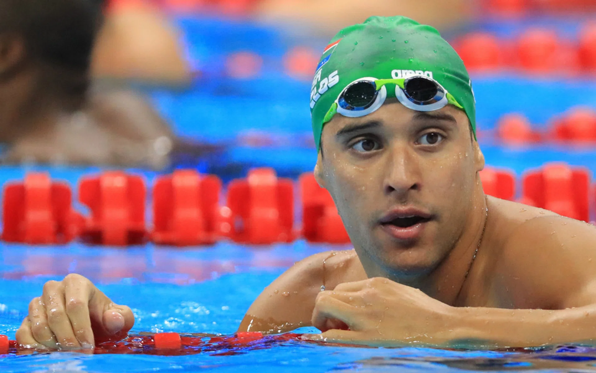 Chad Le Clos of South Africa at the Men's 100m Butterfly preliminary heats at the Rio Olympics 2016.