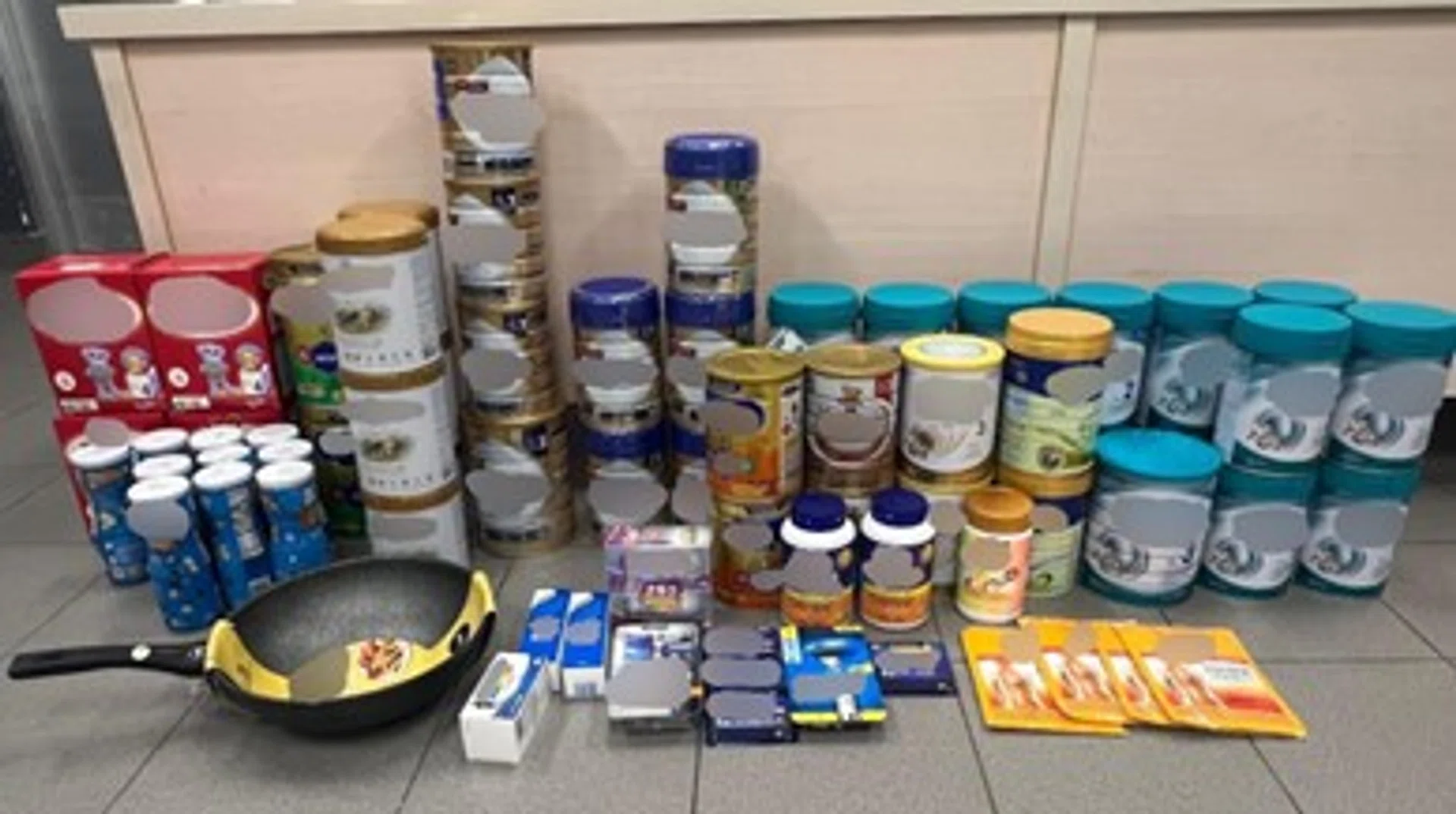 Among the stolen items were tins of baby formula.