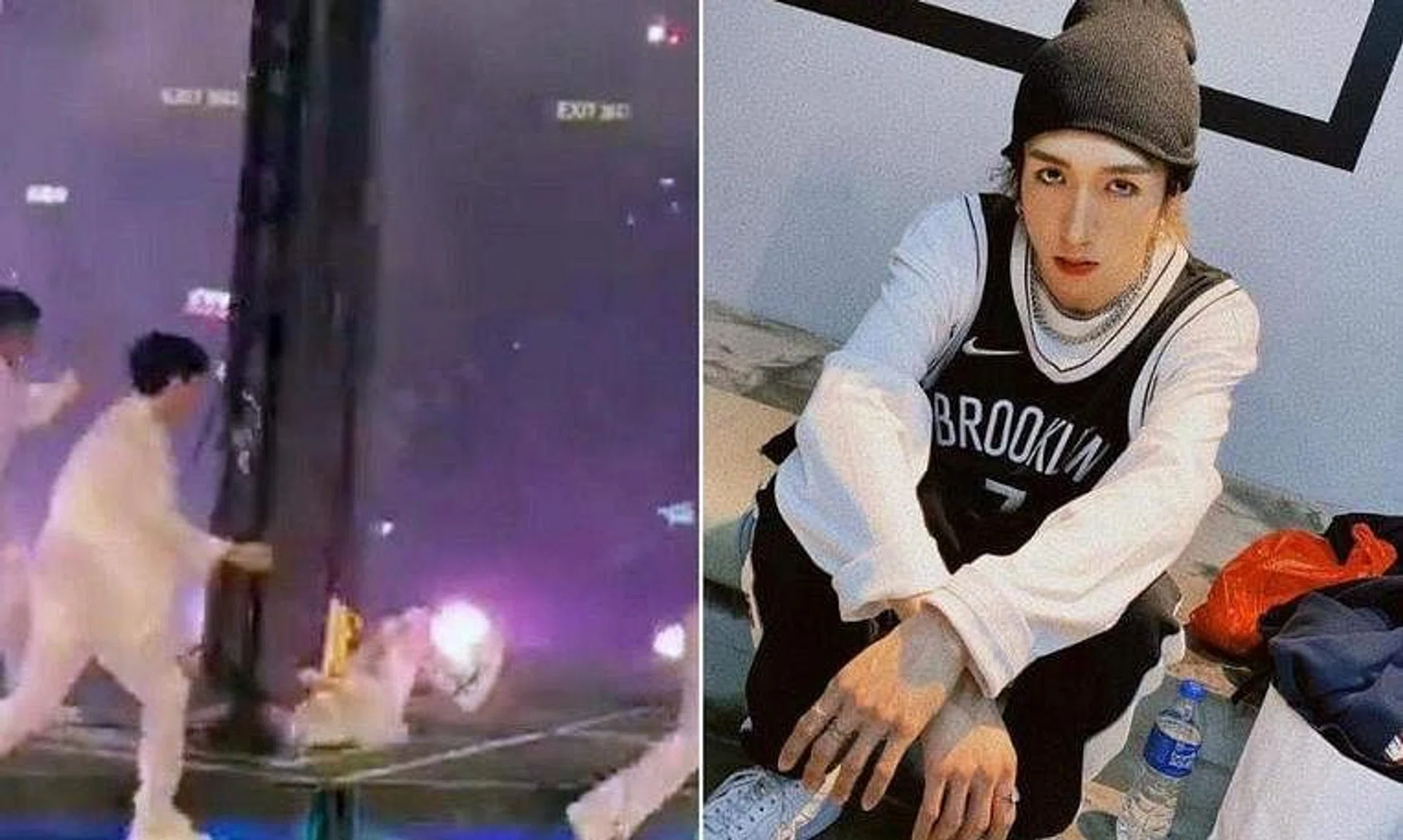 Mirror dancer Lee Kai Yin was severely injured during a concert by the boy band when a giant LED screen fell on him.