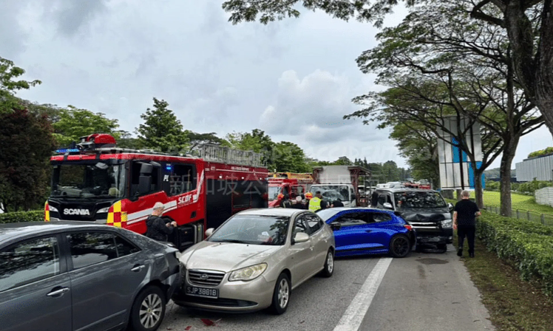 The accident involved three cars, a mini-bus, a motorcycle and a lorry.