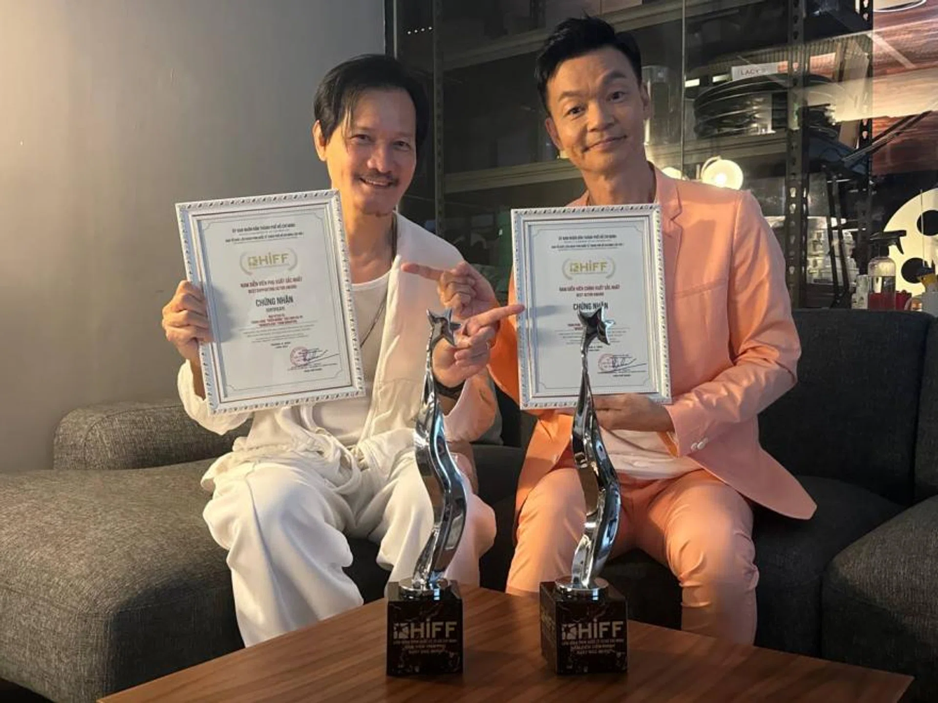 Peter Yu (left) and Mark Lee, who star in the locally produced film Wonderland, won awards for Best Supporting Actor and Best Actor respectively at the Ho Chi Minh City International Film Festival.