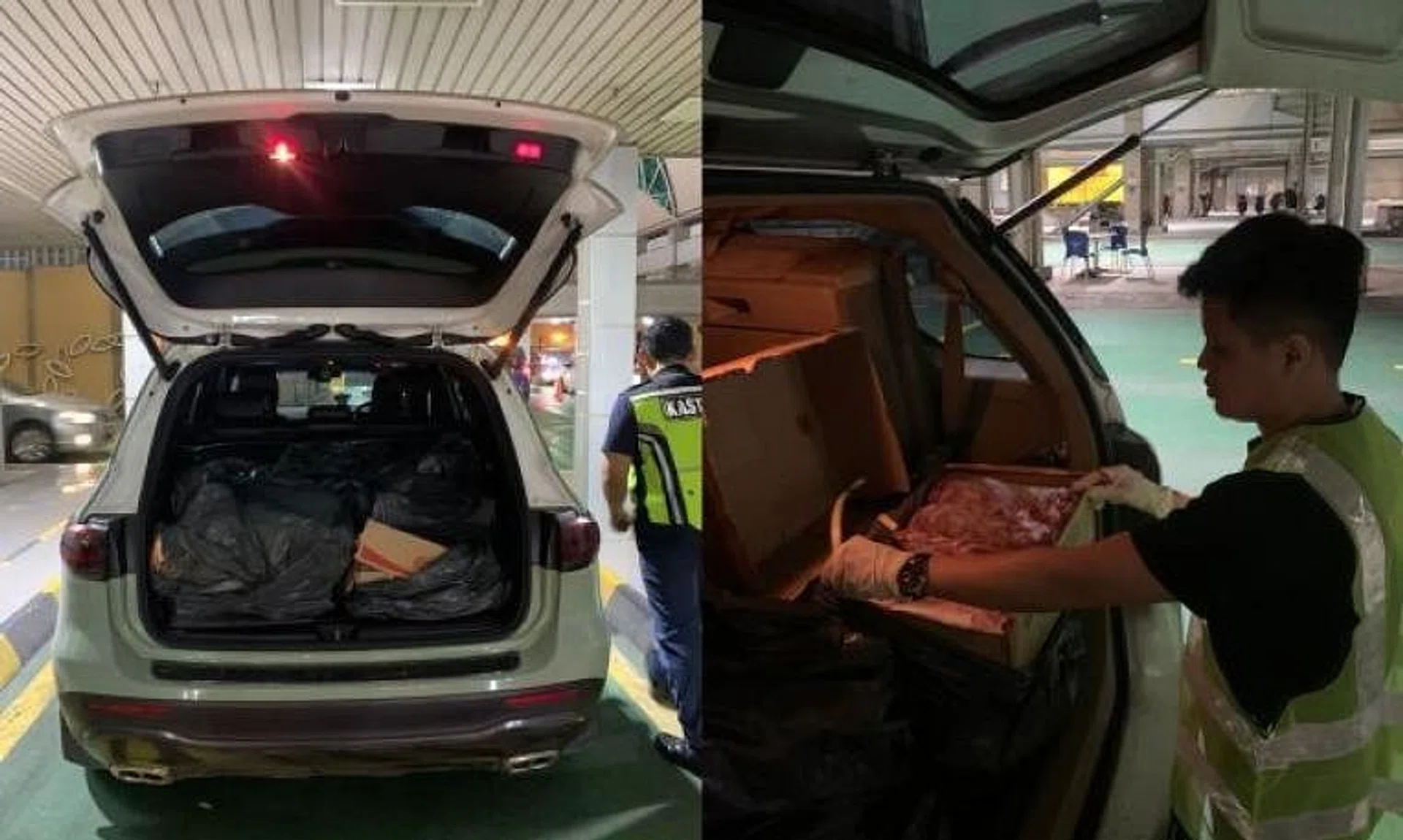 The boxes were found in the boot of the car and were covered under black plastic bags.
