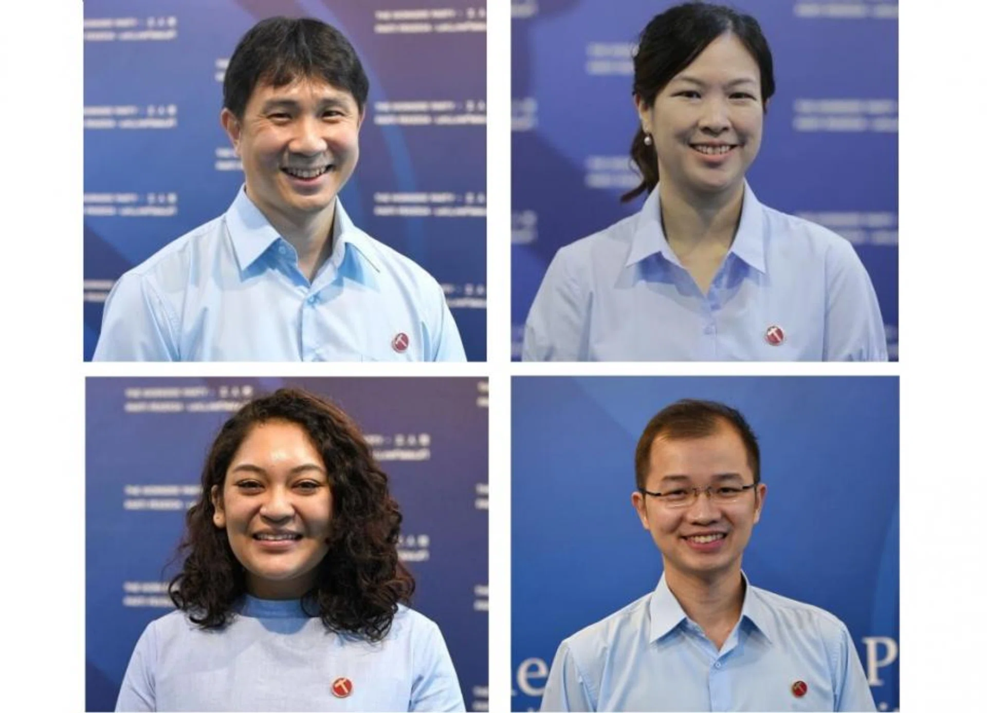 The Workers' Party team for Sengkang GRC (clockwise from top left) Jamus Lim, He Ting Ru, Louis Chua and Raeesah Khan.