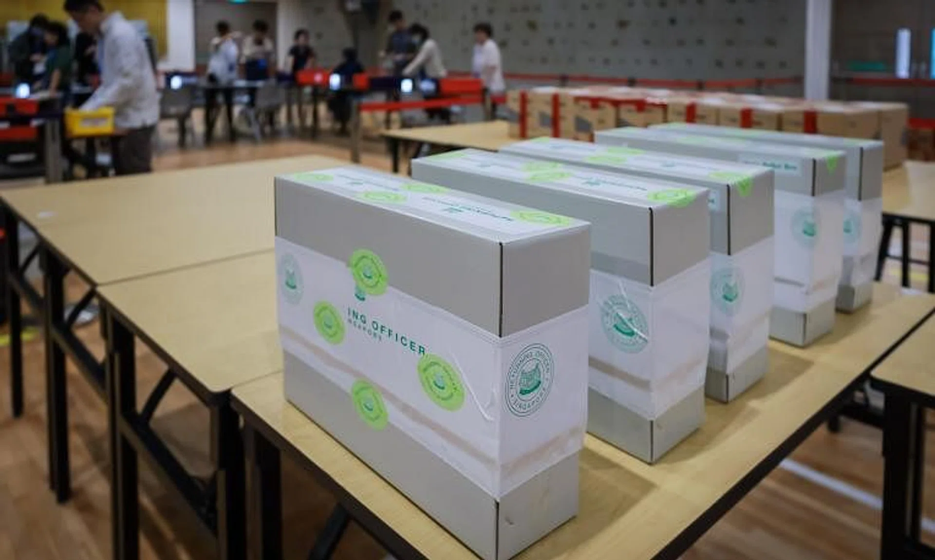 Ballot boxes and Singapore Post boxes containing overseas votes and postal ballot papers at the Elections Department in Novena Rise on Sept 12.