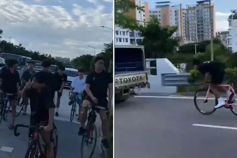 Helmetless teen cyclists spotted speeding on S'pore highway