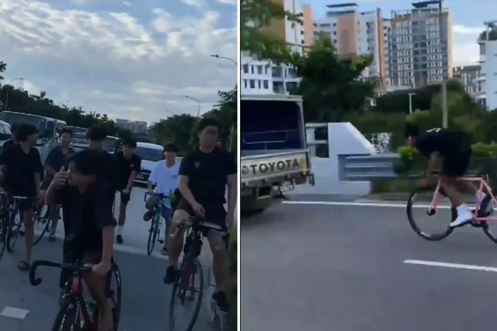 A dangerous ride: cycling on highways without protective gear.
