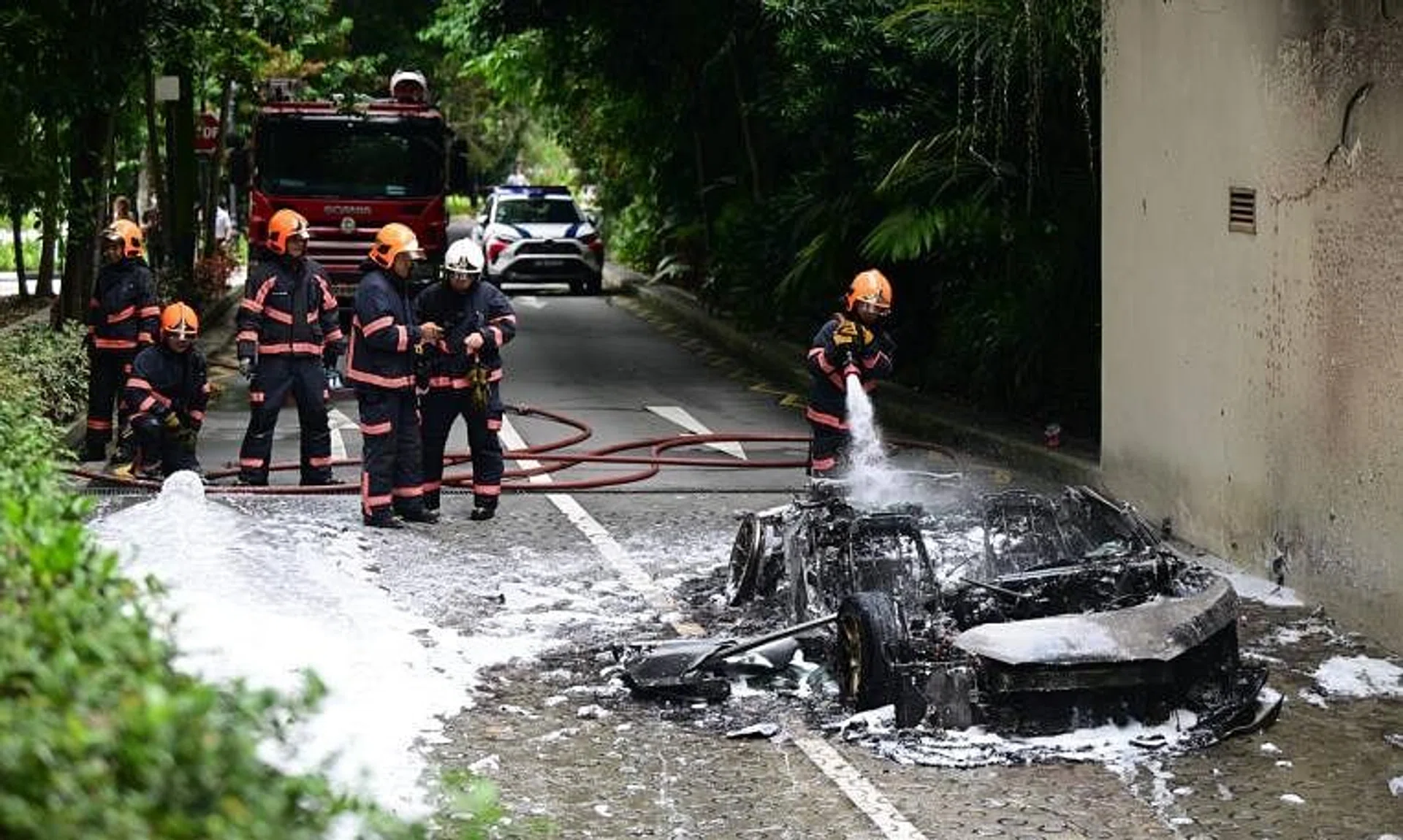 The fire was extinguished by SCDF officers using a water jet and a compressed air foam jet.