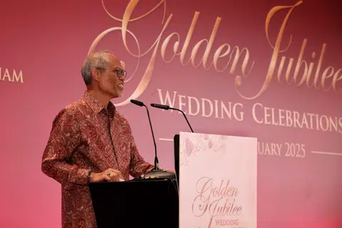 Minister for Social and Family Development Masagos Zulkifli speaking at the Golden Jubilee Wedding Celebrations on Feb 16.