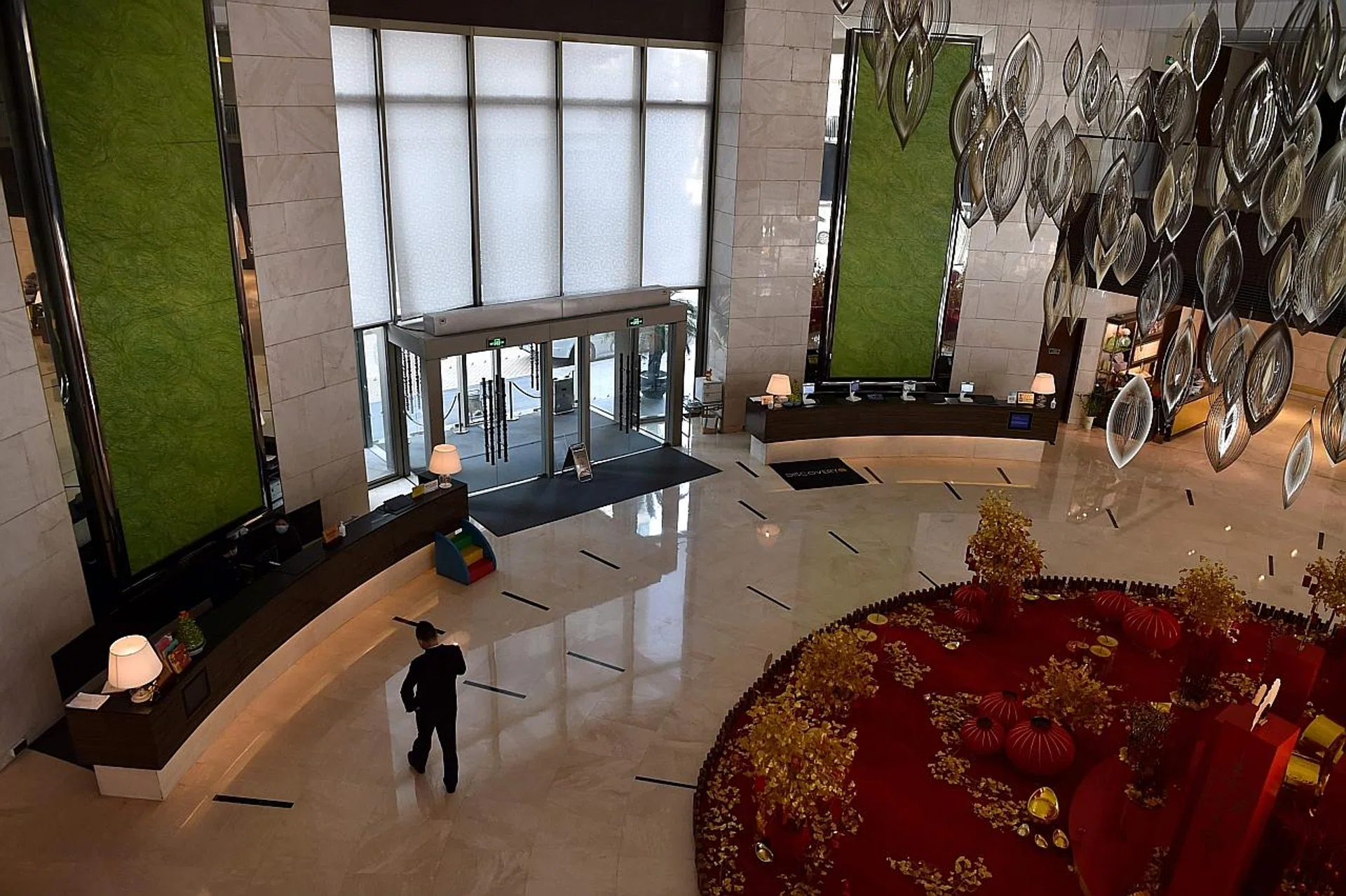 The hotel lobby is deserted as people are staying away due to the deadly coronavirus affecting Wuhan city in Hubei province. 