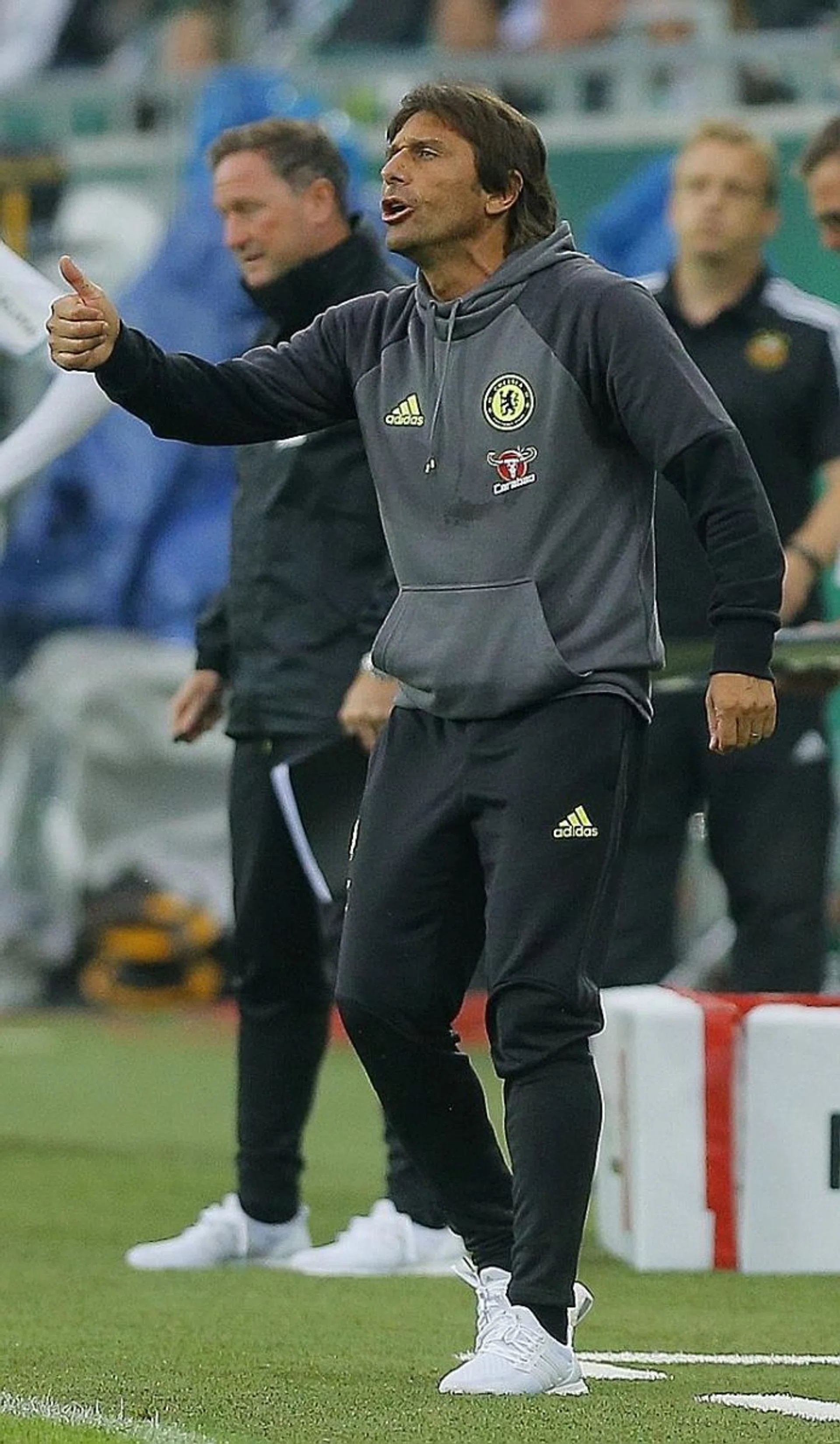 ADDING BITE  IN THE MIDDLE:  Antonio Conte (above) has injected more steel into his midfield with the signing of N'Golo Kante - a move that could potentially end Nemanja Matic's (against Rapid Vienna's Tamas Szanto) stay at Chelsea.