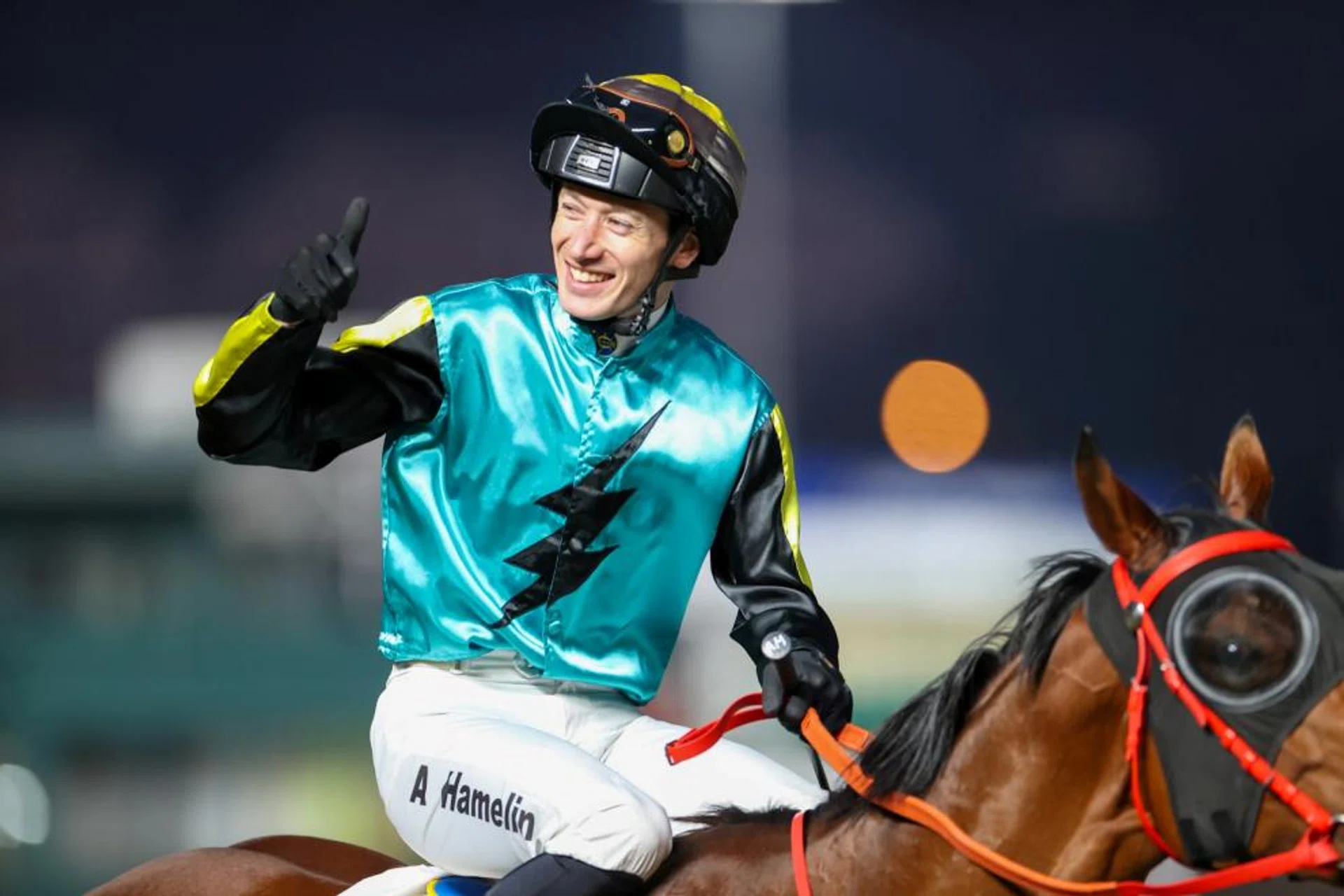 A jubilant Antoine Hamelin after hitting the century mark in Hong Kong on Dec 22.