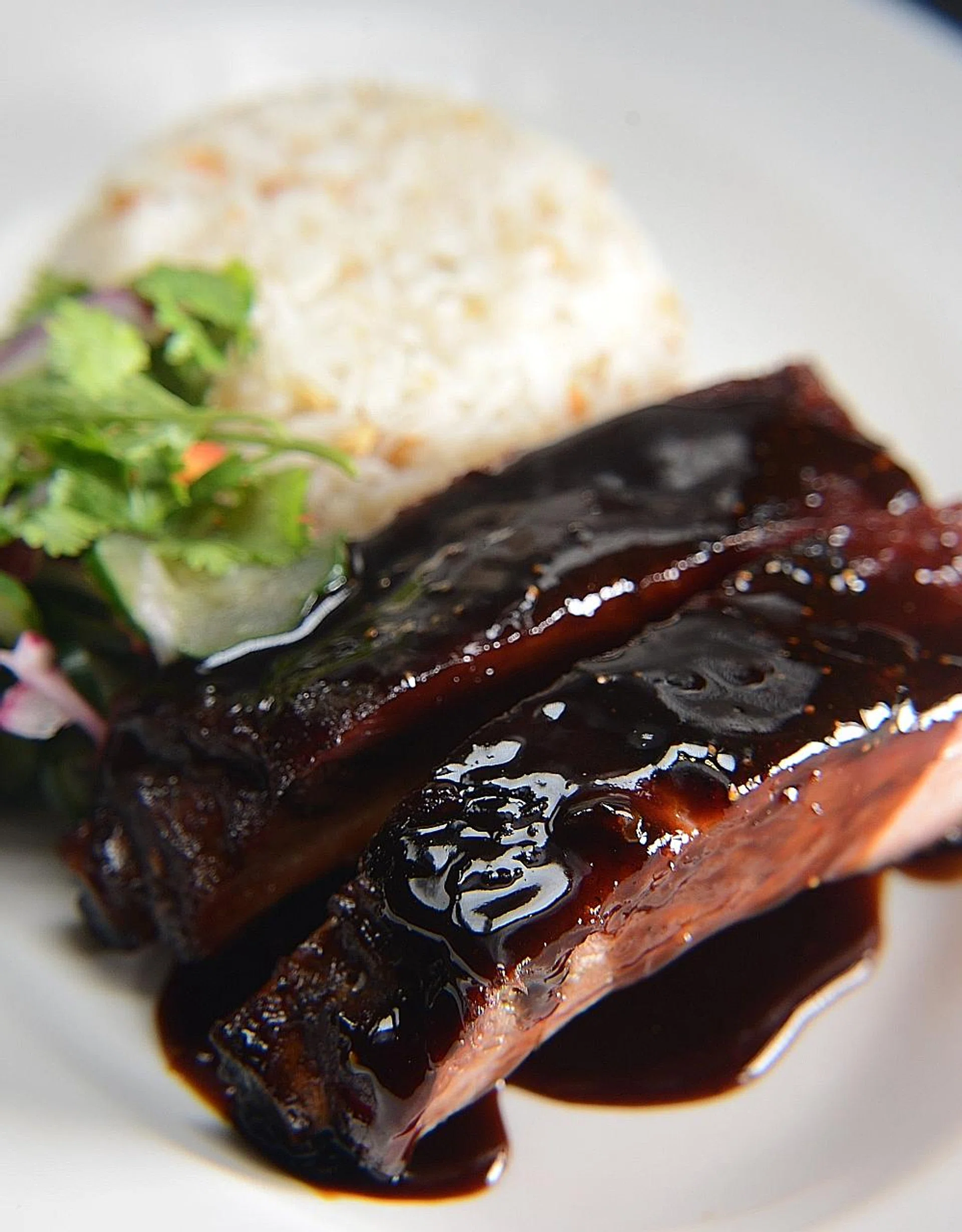 Char siew ribs with garlic rice.