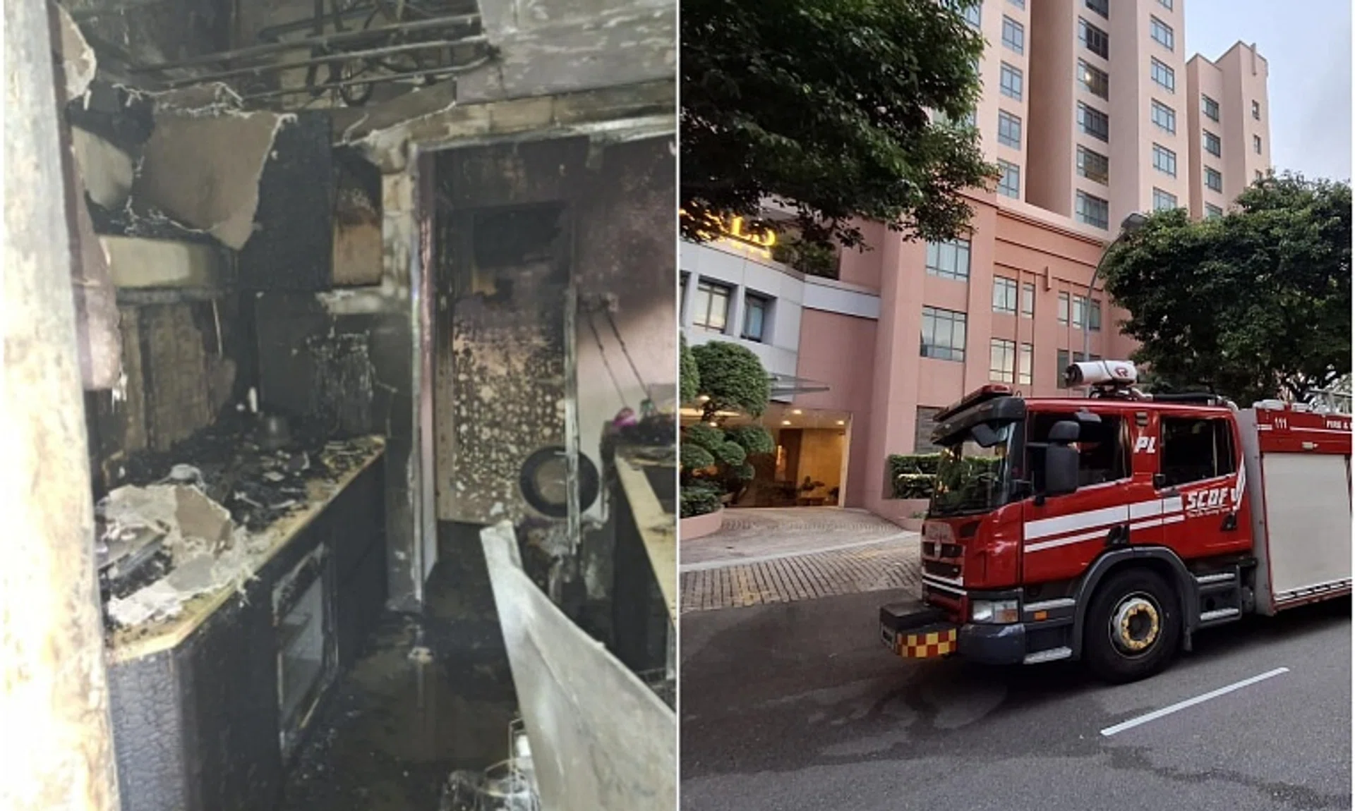 The kitchen was damaged by the fire, and the rest of the unit suffered heat and soot damage.