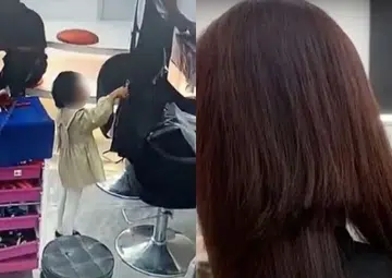 Naughty girl: Six-year-old snips off woman's hair in China salon
