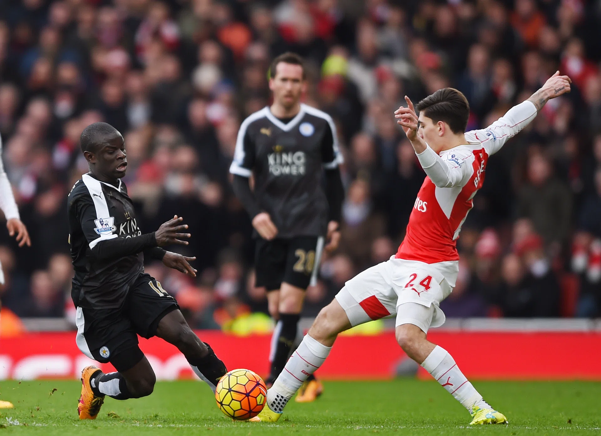MIDFIELD DYNAMO: Arsenal manager Arsene Wenger calls N'Golo Kante (far left) a 'huge force' for Leicester City. 