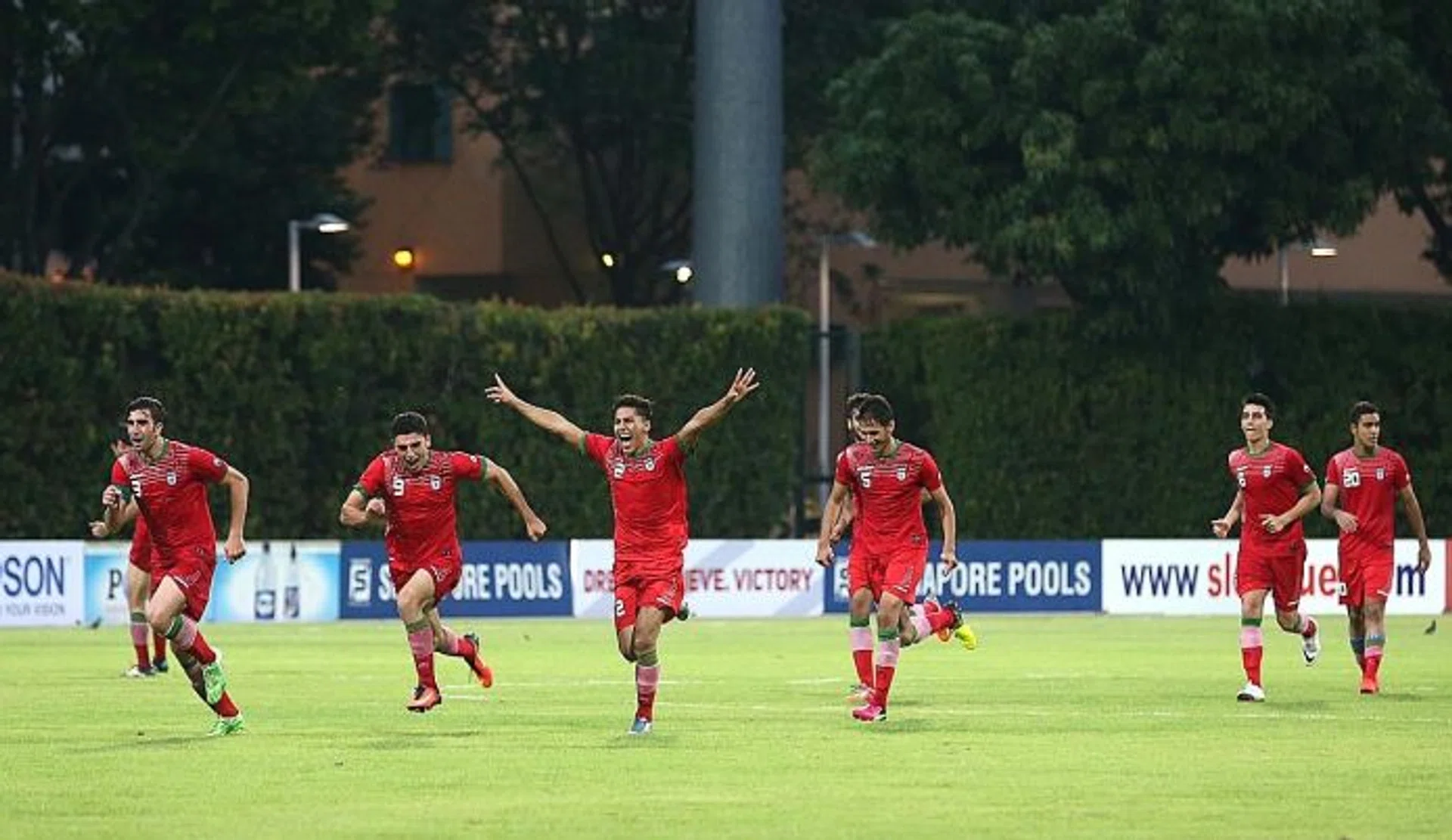 JUBILANT: Iran U-21 players celebrating after beating Uzbekistan U-21 in the penalty shoot-out.