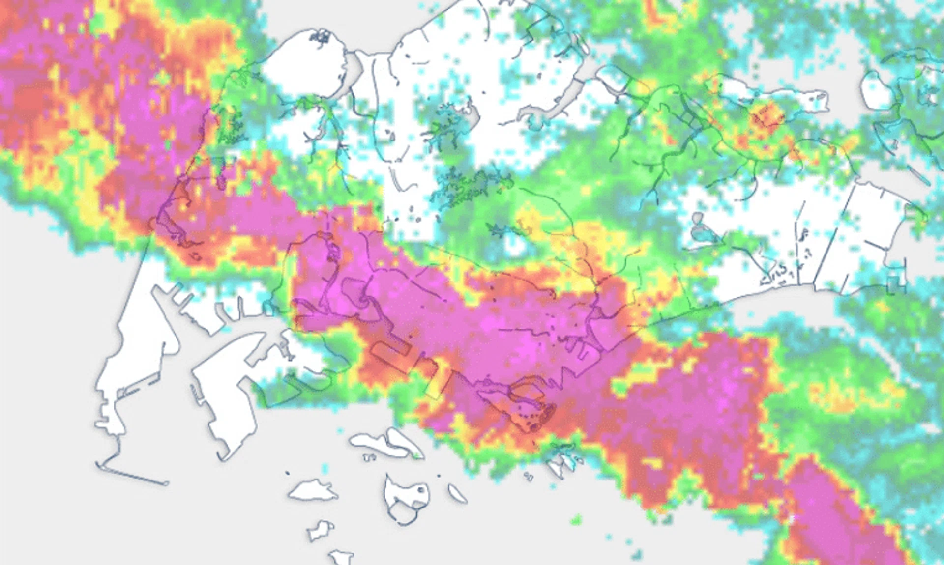 According to an update on the National Environment Agency’s website, at 1.50pm, northern, southern and western areas were marked as experiencing heavy rainfall. 