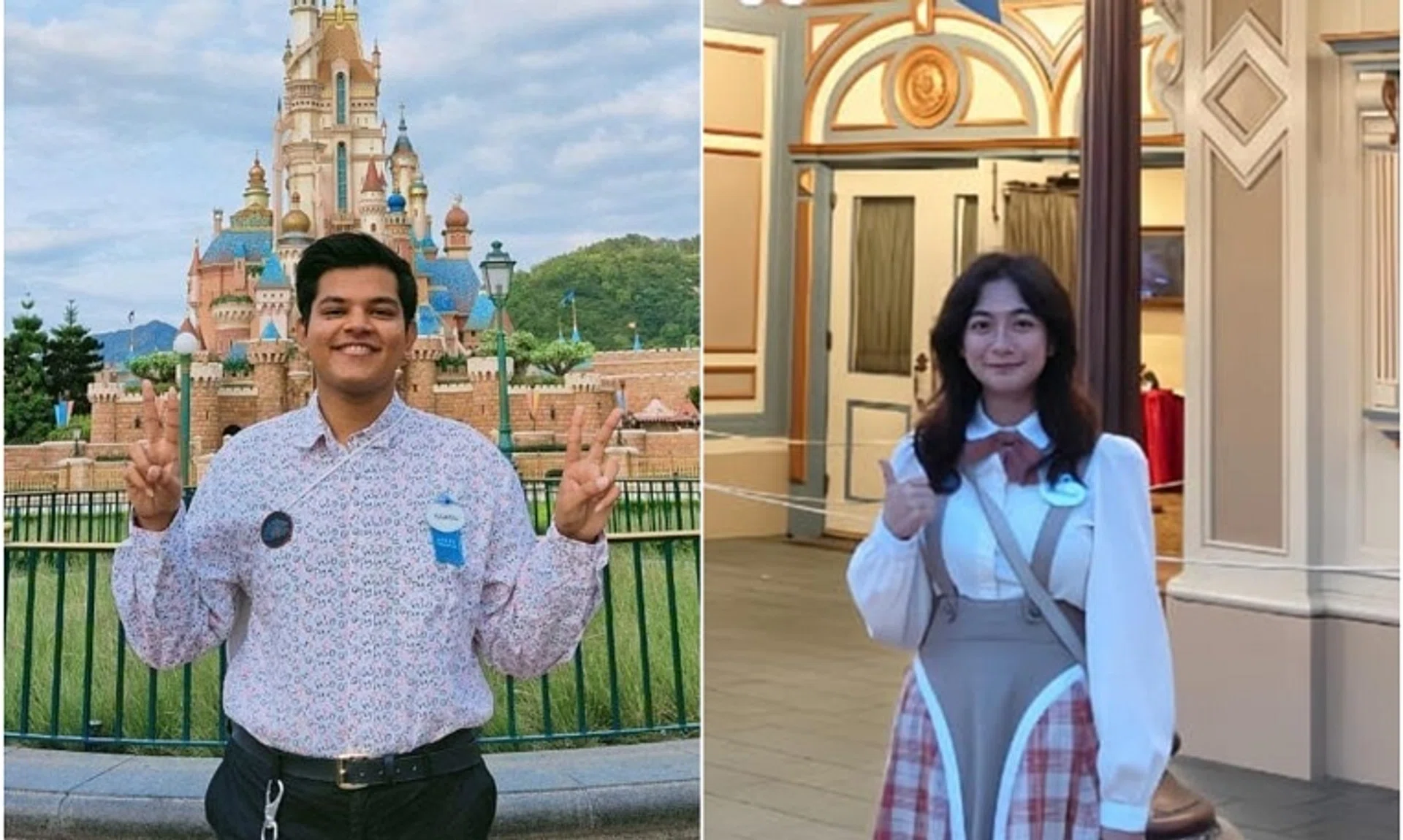 Mr Yuvaraj Sivarajan (left) and Ms Mechelle Ke are  among the first batch of students from Singapore who started internships at Hong Kong Disneyland Resort in September.