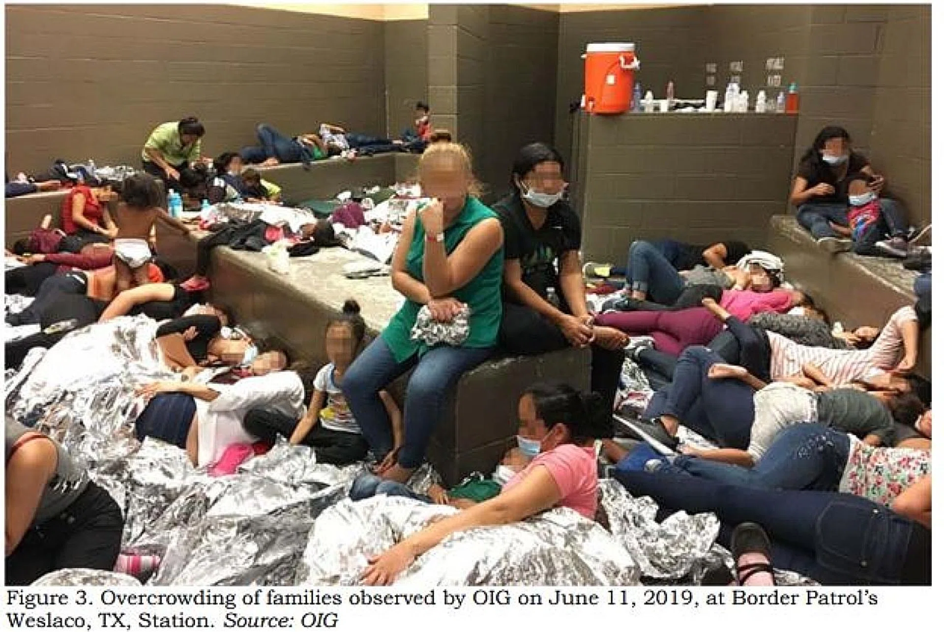 Migrant families at an overcrowded Border Patrol facility in Weslaco, Texas. 