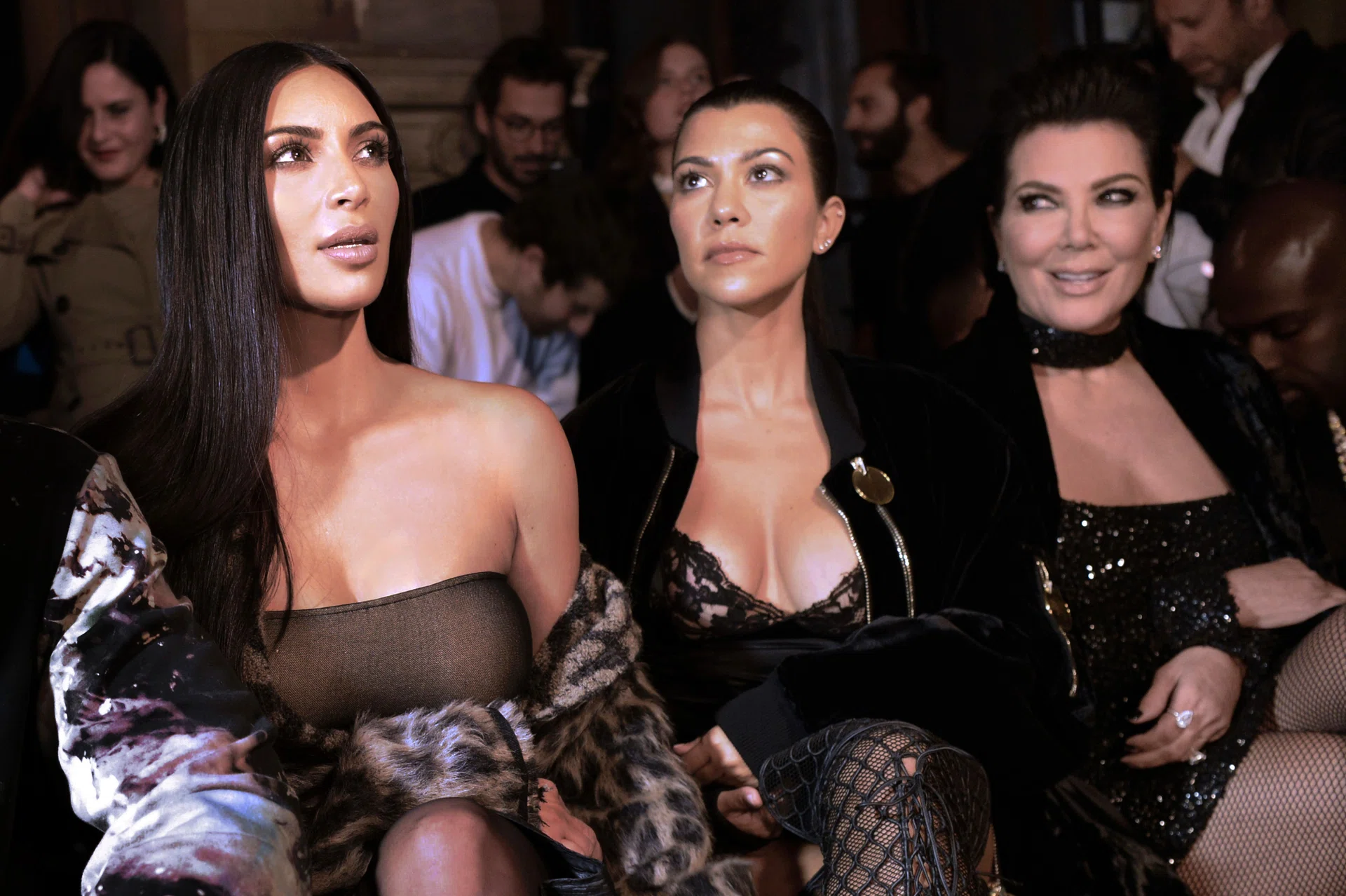 Happier times: (From left to right) Kim Kardashian, Kourtney Kardashian and Kris Jenner attending the Off-white 2017 spring/summer ready-to-wear collection fashion show in Paris on Sep 29, 2016.