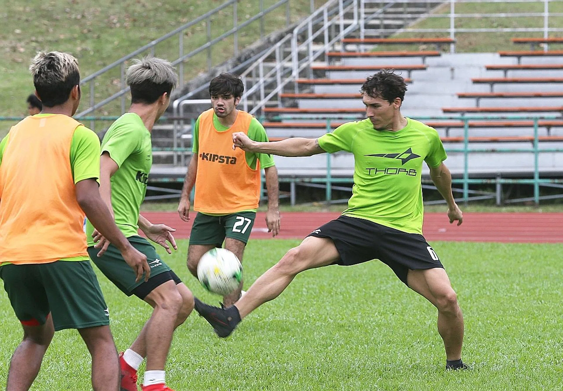 New Geylang International striker Victor Coto (far right) has scored thrice in three pre-season games. 