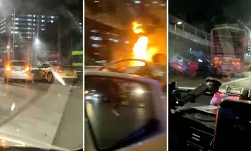 Car catches fire in PIE accident on CNY eve, five taken to hospital