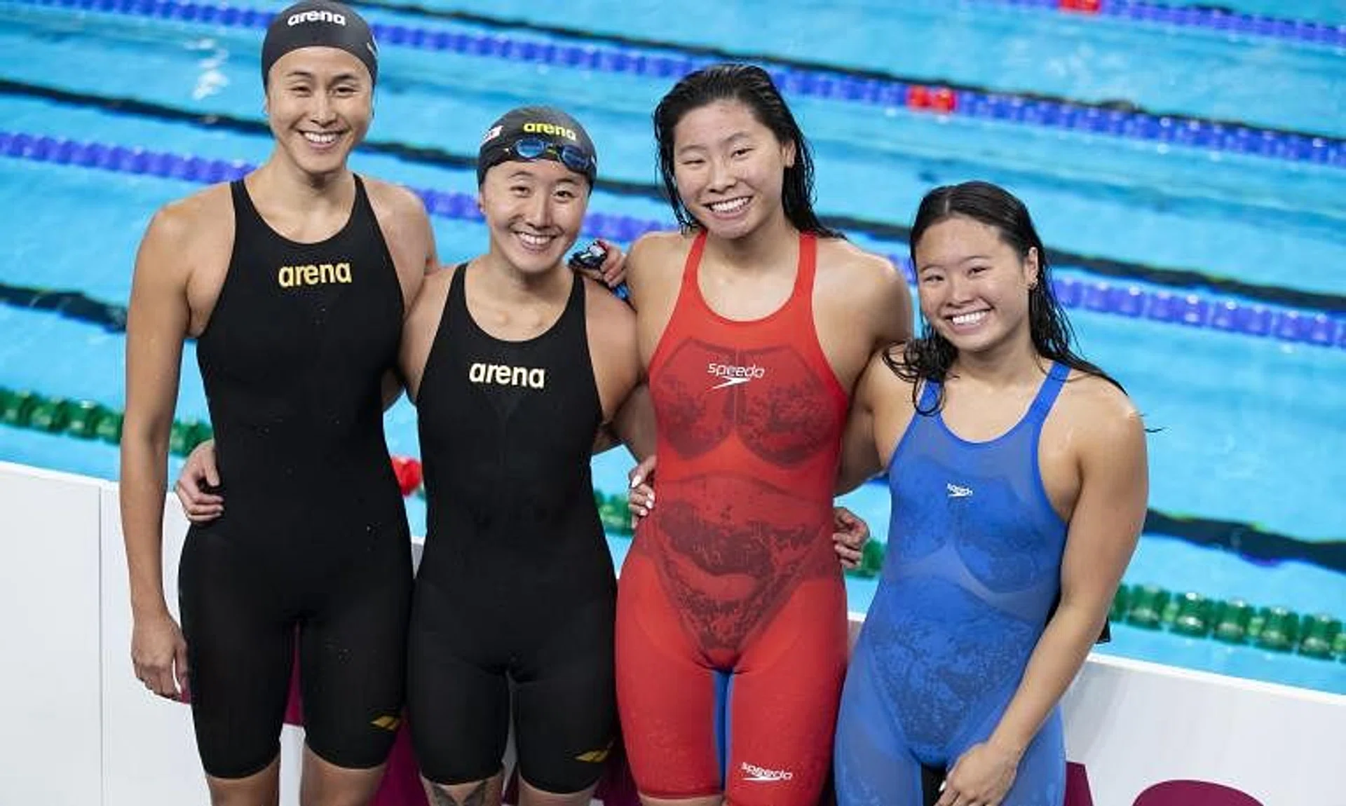 The Singapore women's 4x100m medley relay team (from left) Quah Ting Wen, Quah Jing Wen, Letitia Sim and Levenia Sim set a new national record of 4min 2.88sec at the World Aquatics Championships.