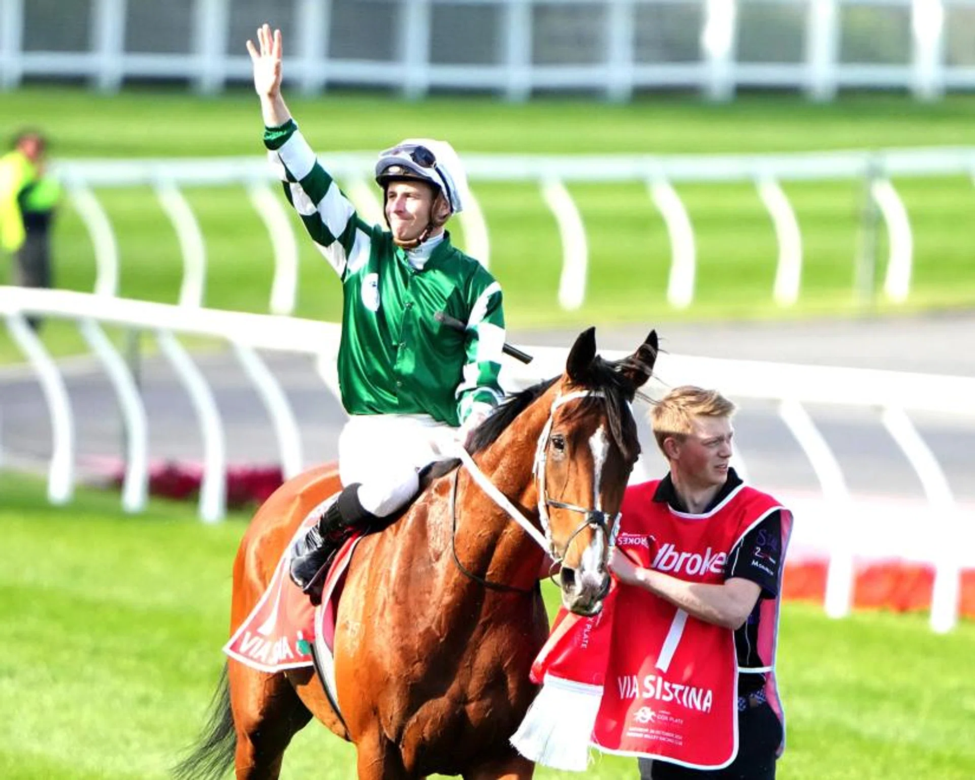 Via Sistina (James McDonald) acknowledging the Moonee Valley crowd's applause after her pulsating win in the Group 1 Cox Plate (2,040m) on Oct 26.