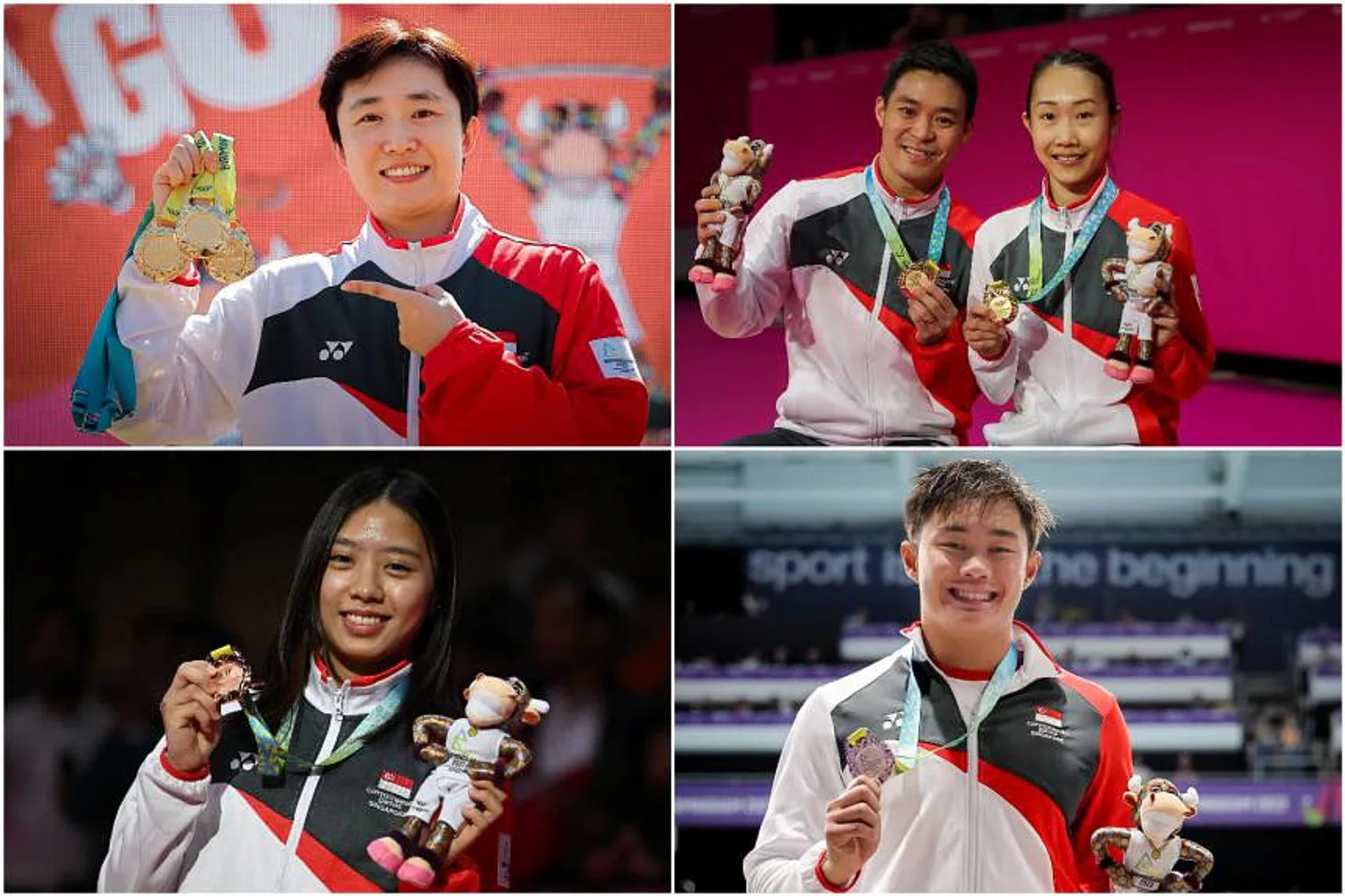 (Clockwise from top left) Feng Tianwei, Terry Hee, Jessica Tan, Teong Tzen Wei, Yeo Jia Min. 
