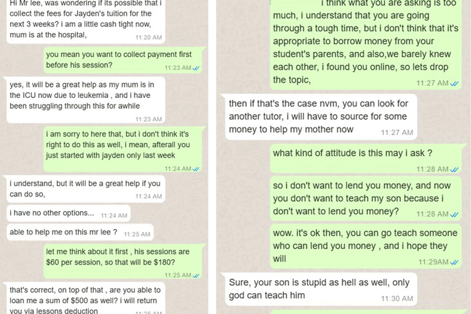 Exchange between Mr Lee and the tutor.