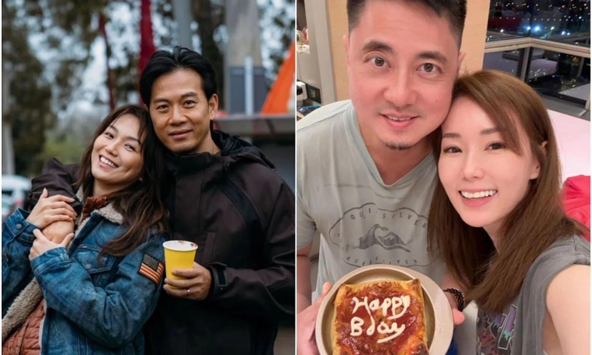 Celebrity couples (from left) Joanne Peh and her husband Qi Yuwu and Alex Tien and his wife Yvonne Lim marked 10 years of marriage.