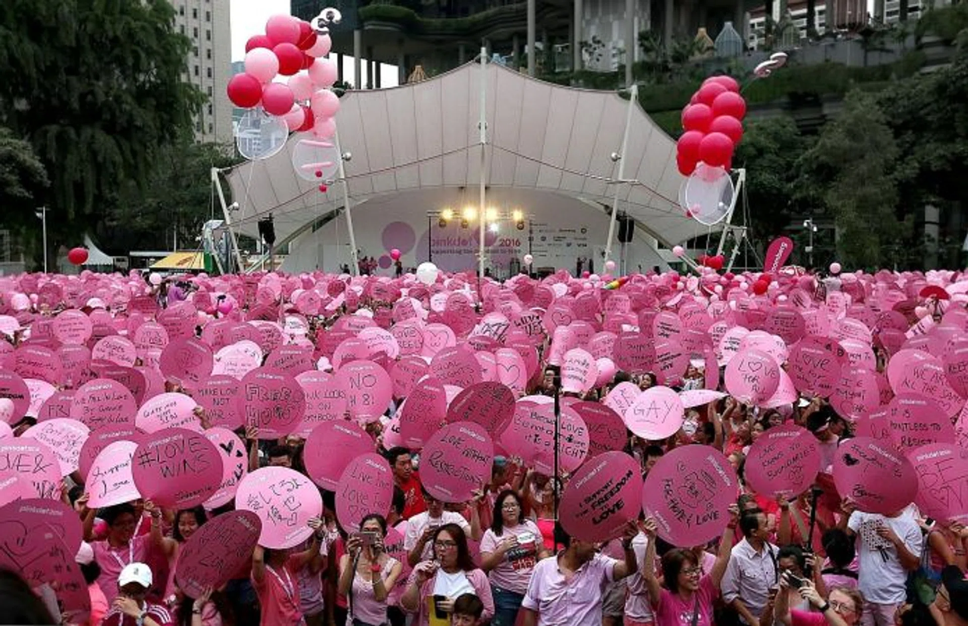 SORRY: Mr Bryan Lim yesterday apologised for the 'misunderstanding' over his comment on We Are Against Pinkdot In Singapore Facebook page, which he posted on the same day the Pink Dot event took place (above).