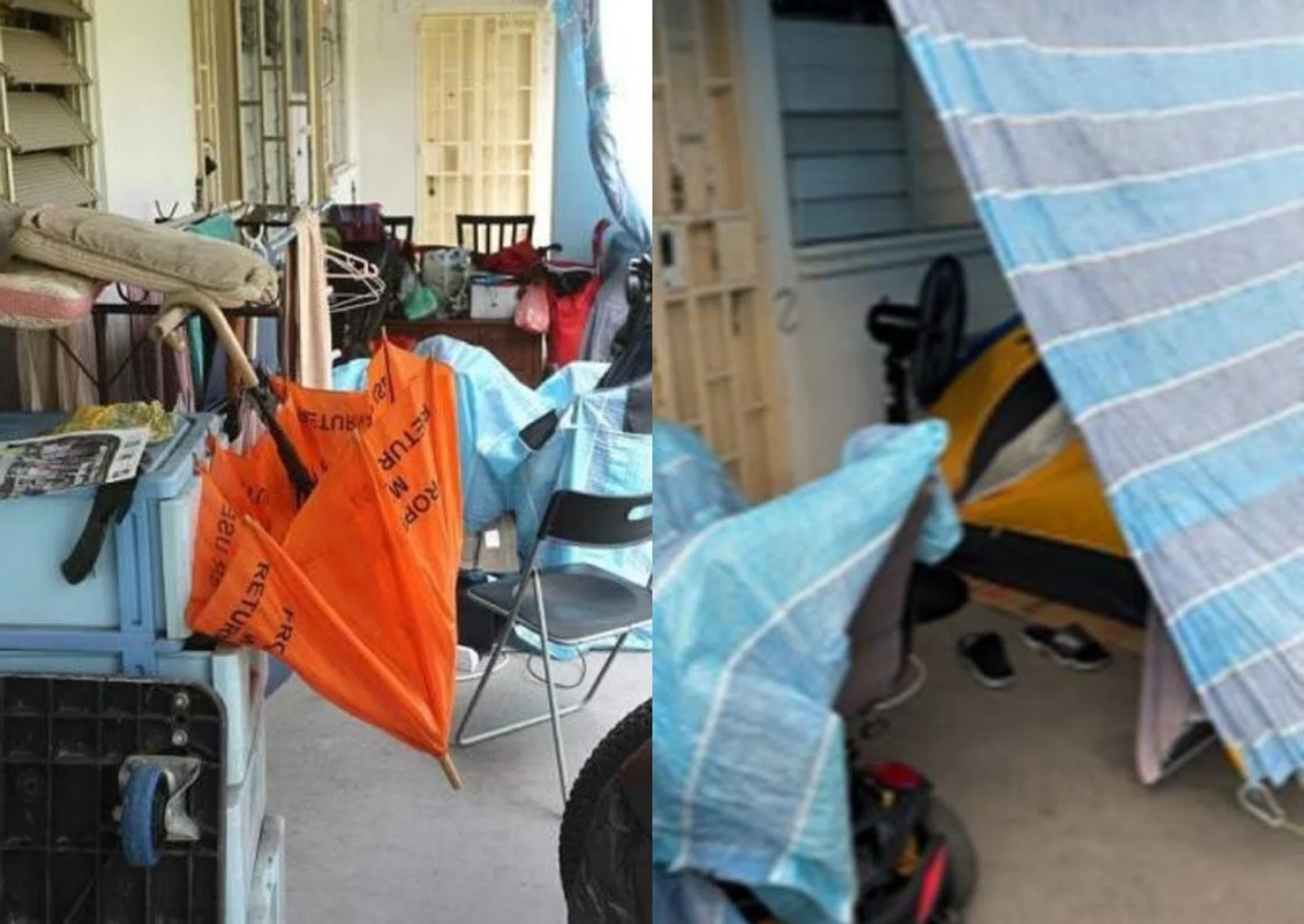 The tarpaulin canvas is suspended across the corridor. PHOTO: STOMP